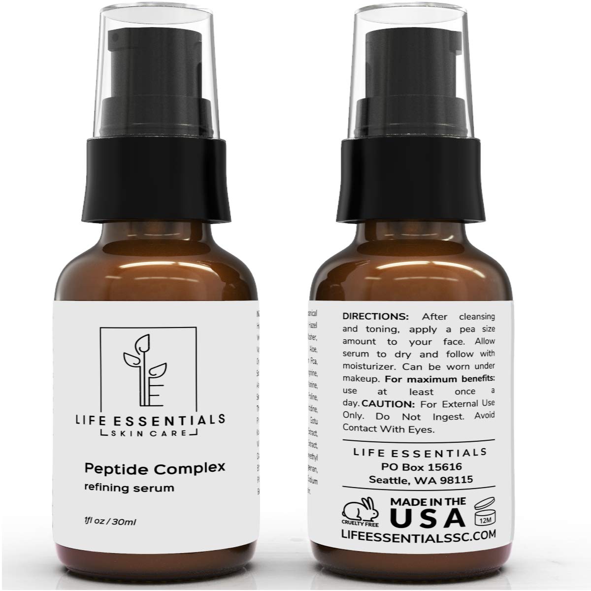 Life Essentials Skin Care Peptide Complex Serum for Face – Collagen & Elastin Support with Hyaluronic Acid