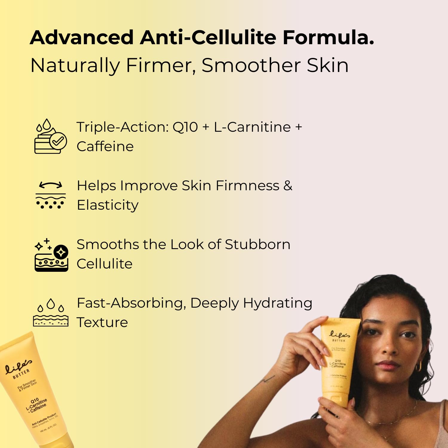 Life's Butter Anti-Cellulite Cream – 100% Natural, Made in USA, Firming & Skin Tightening | L-Carnitine + CoQ10 | 6 oz