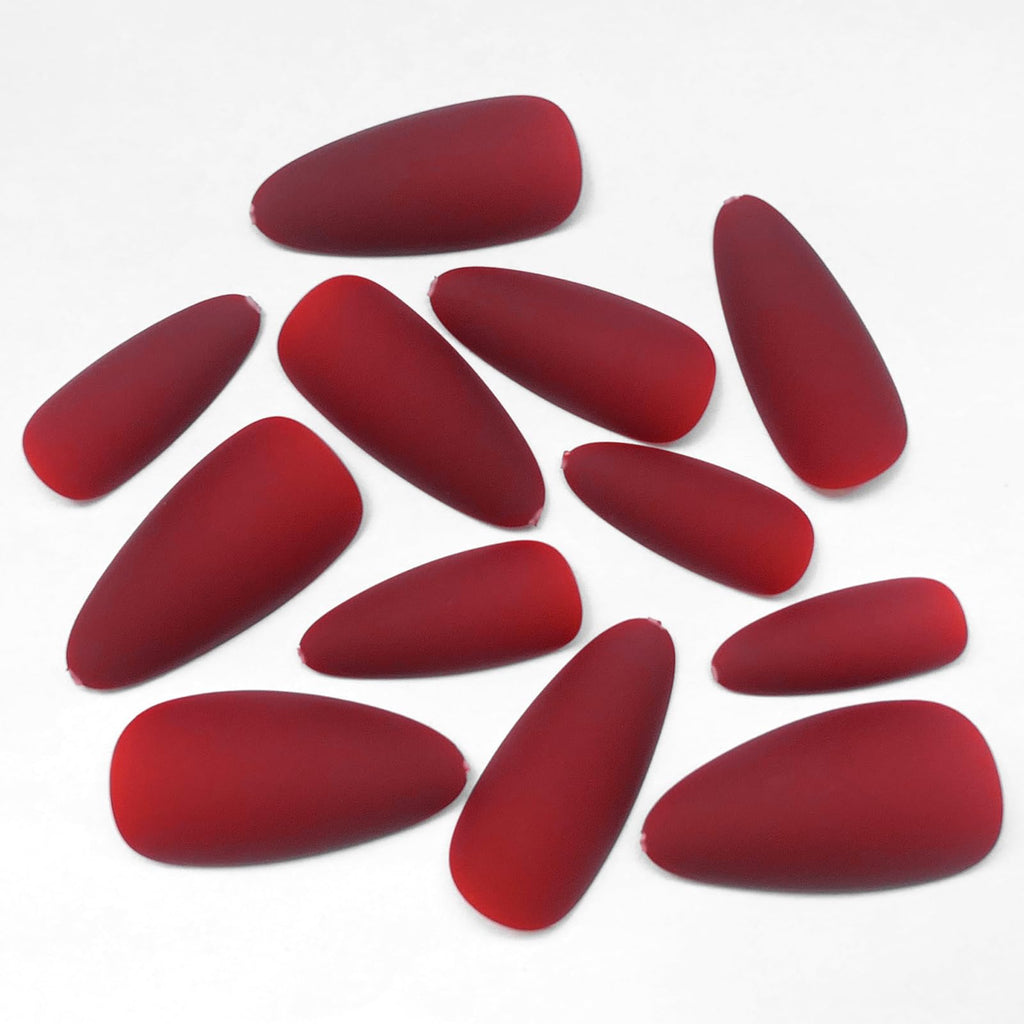 Lifextol 240pc Almond Press-On Nails – Medium Length Matte Burgundy Tips with Glue Tabs