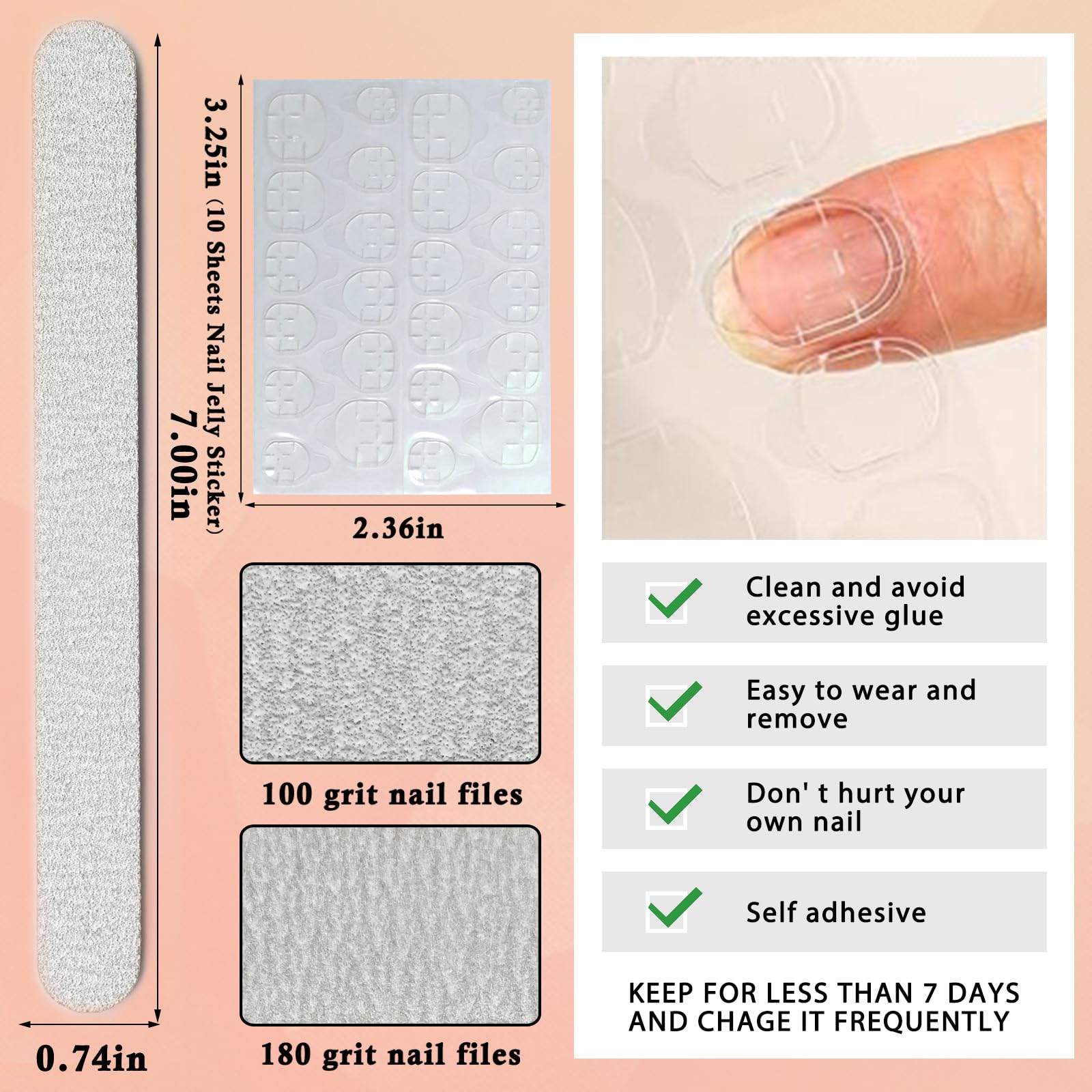 Lifextol 576pc Square Press-On Nails – Short Glossy Fake Nails, 12 Sizes, 24 Styles with Adhesive Tabs