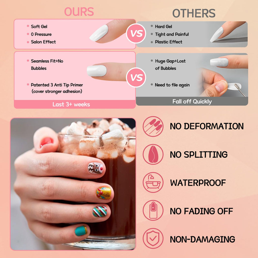 Lifextol 576pc Square Press-On Nails – Short Glossy Fake Nails, 12 Sizes, 24 Styles with Adhesive Tabs