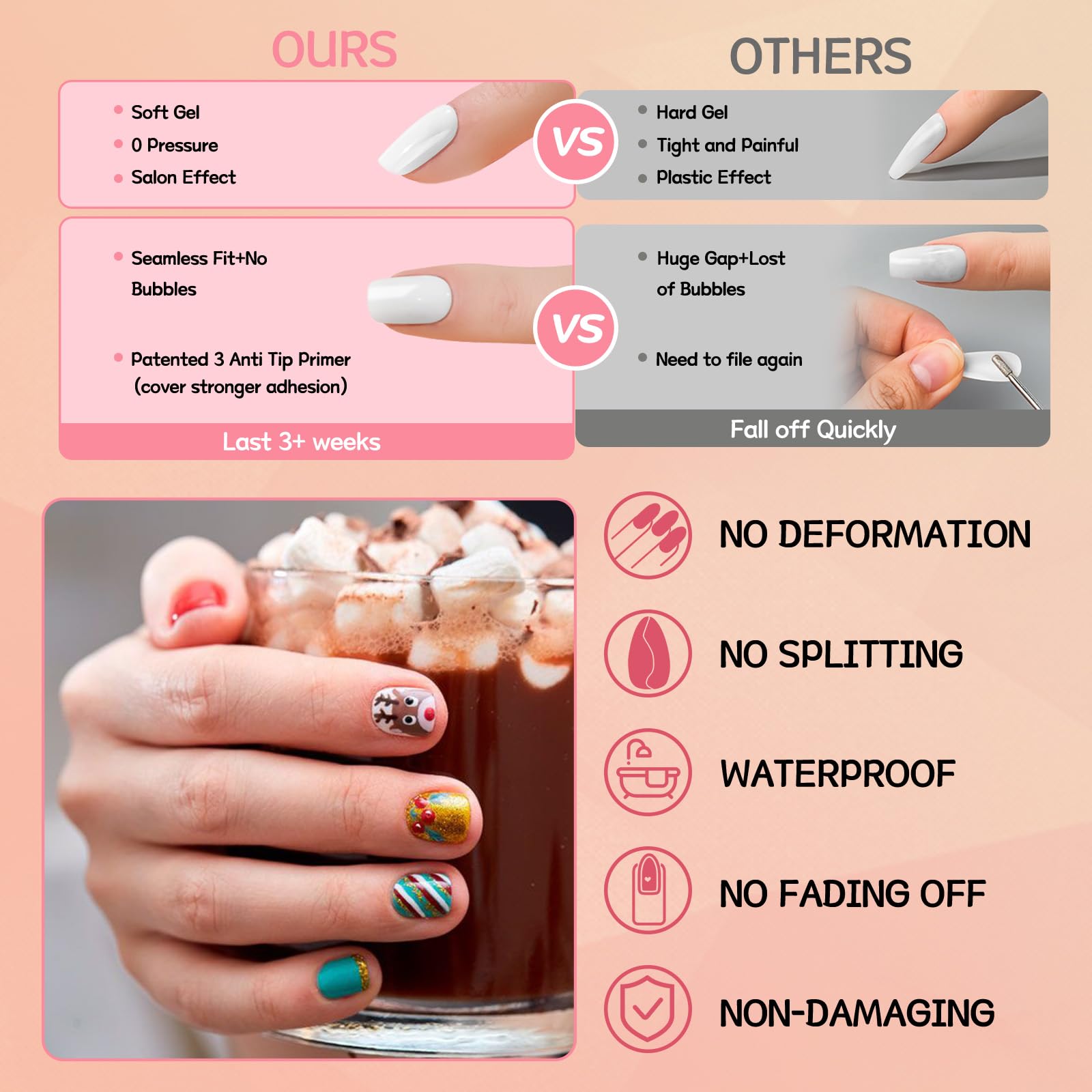 Lifextol 576pc Square Press-On Nails – Short Glossy Fake Nails, 12 Sizes, 24 Styles with Adhesive Tabs