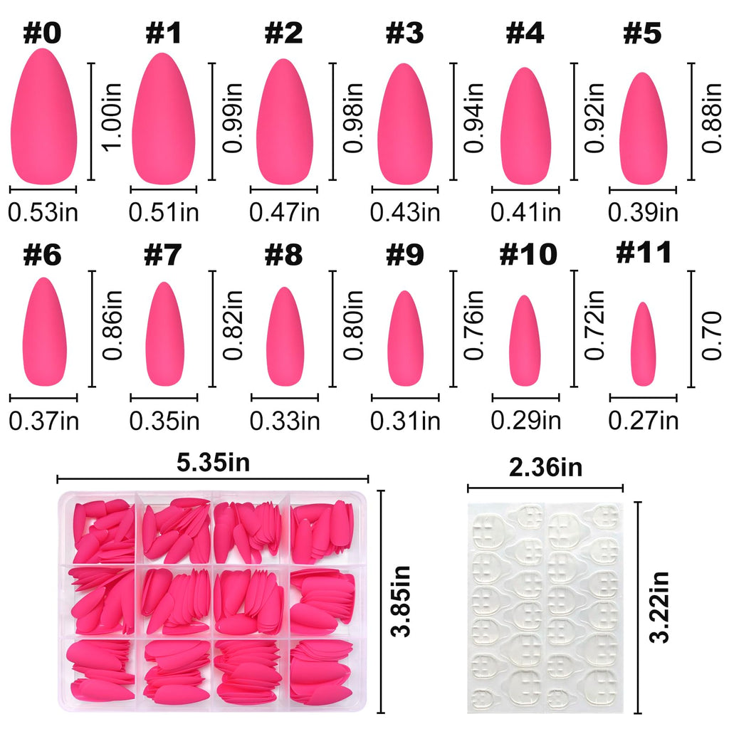 Lifextol 240pc Almond Press-On Nails – Hot Pink Matte, Medium Length