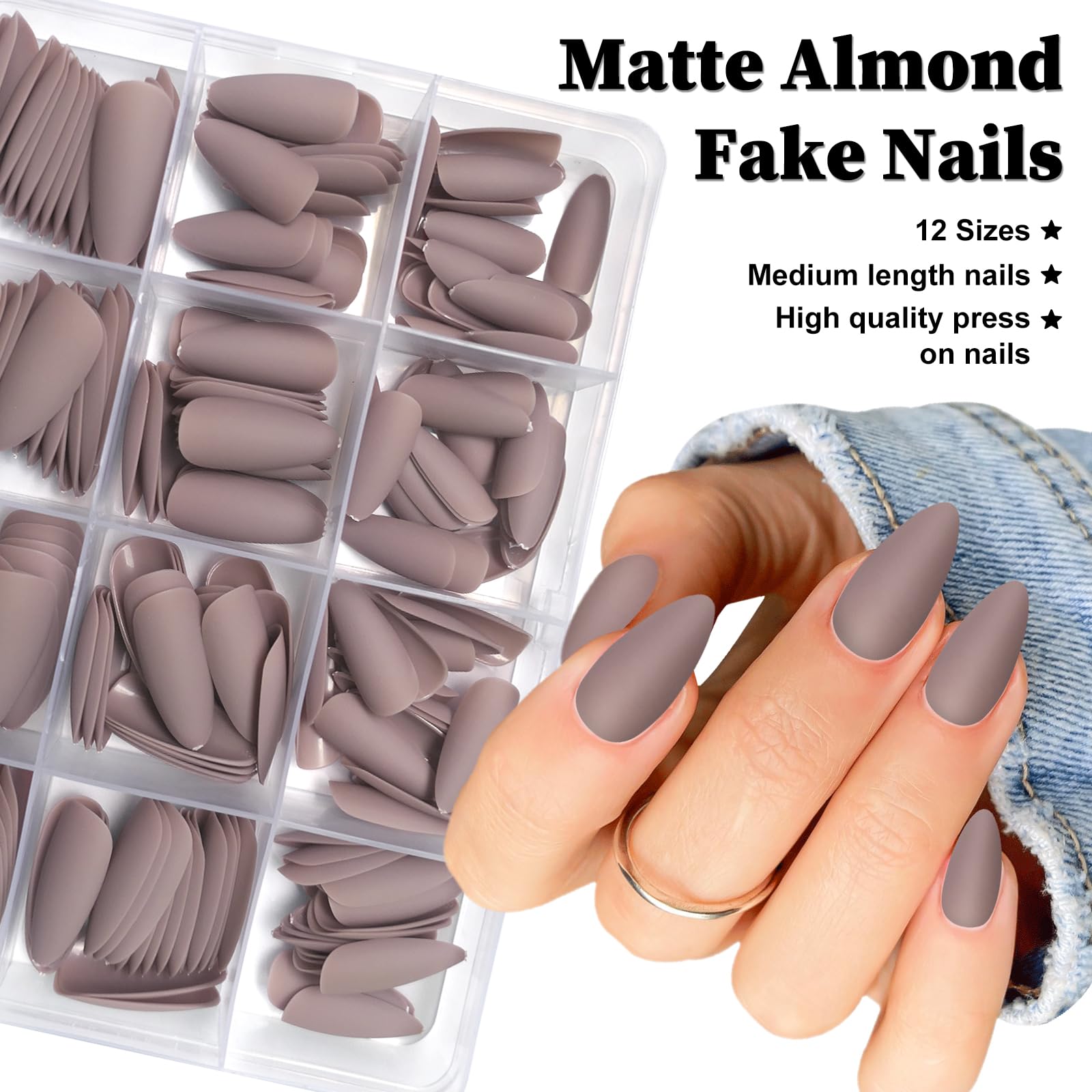 Lifextol 240PC Almond Press on Nails Medium Legnth Fake Nails Matte Almond Nails Press on Nail Short Stiletto False Nail Tips Colored Artificial Fingernail & Nail Glue Ahdesive Tabs for Women Girls