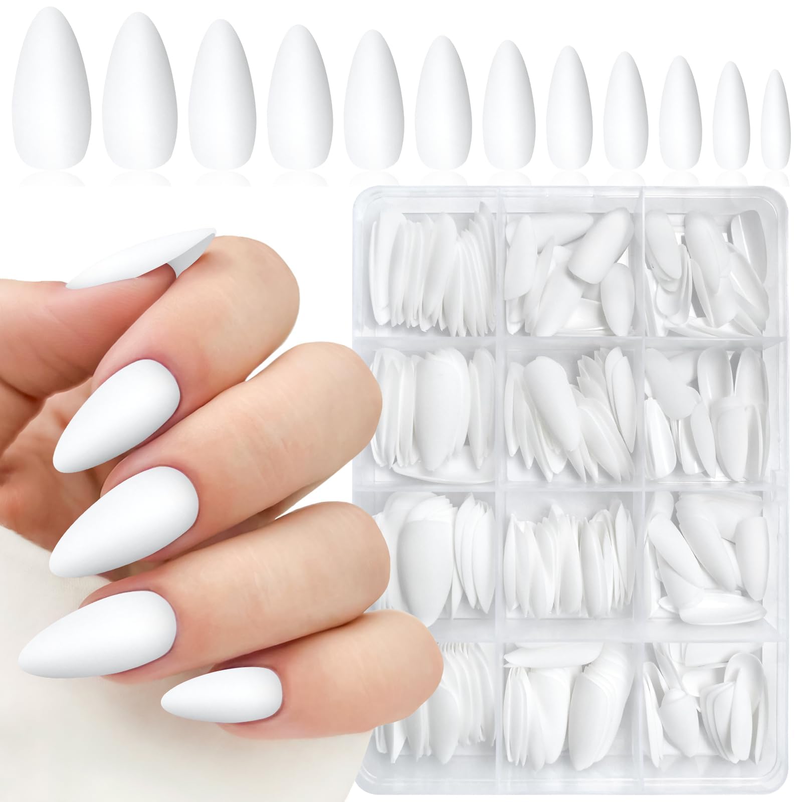 Lifextol 240-Piece Almond Press-On Nails – Medium Length, Matte White, DIY Nail Kit