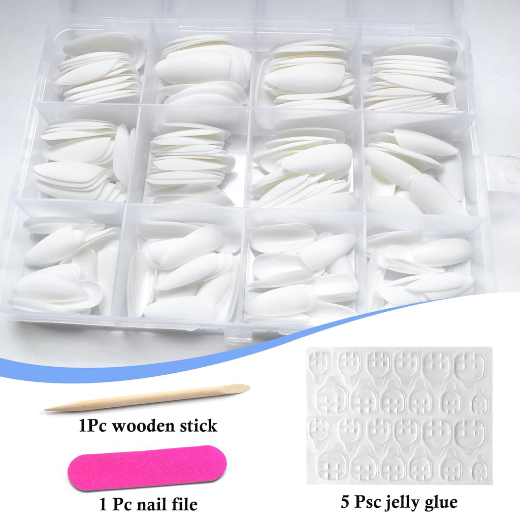Lifextol 240-Piece Almond Press-On Nails – Medium Length, Matte White, DIY Nail Kit
