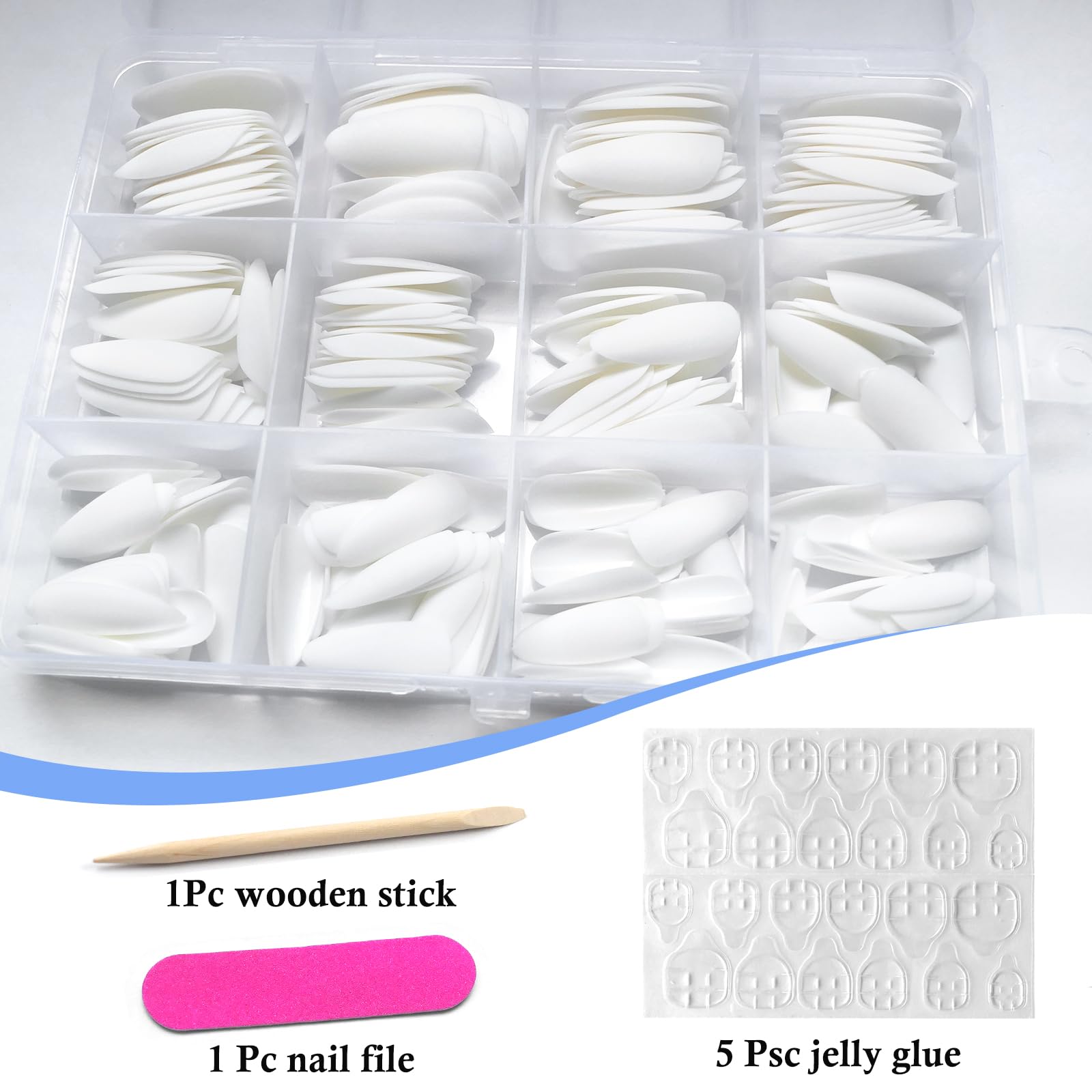 Lifextol 240-Piece Almond Press-On Nails – Medium Length, Matte White, DIY Nail Kit
