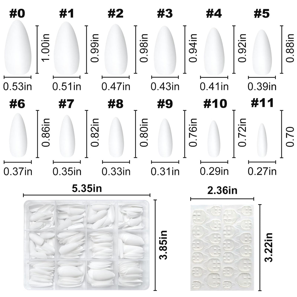 Lifextol 240-Piece Almond Press-On Nails – Medium Length, Matte White, DIY Nail Kit