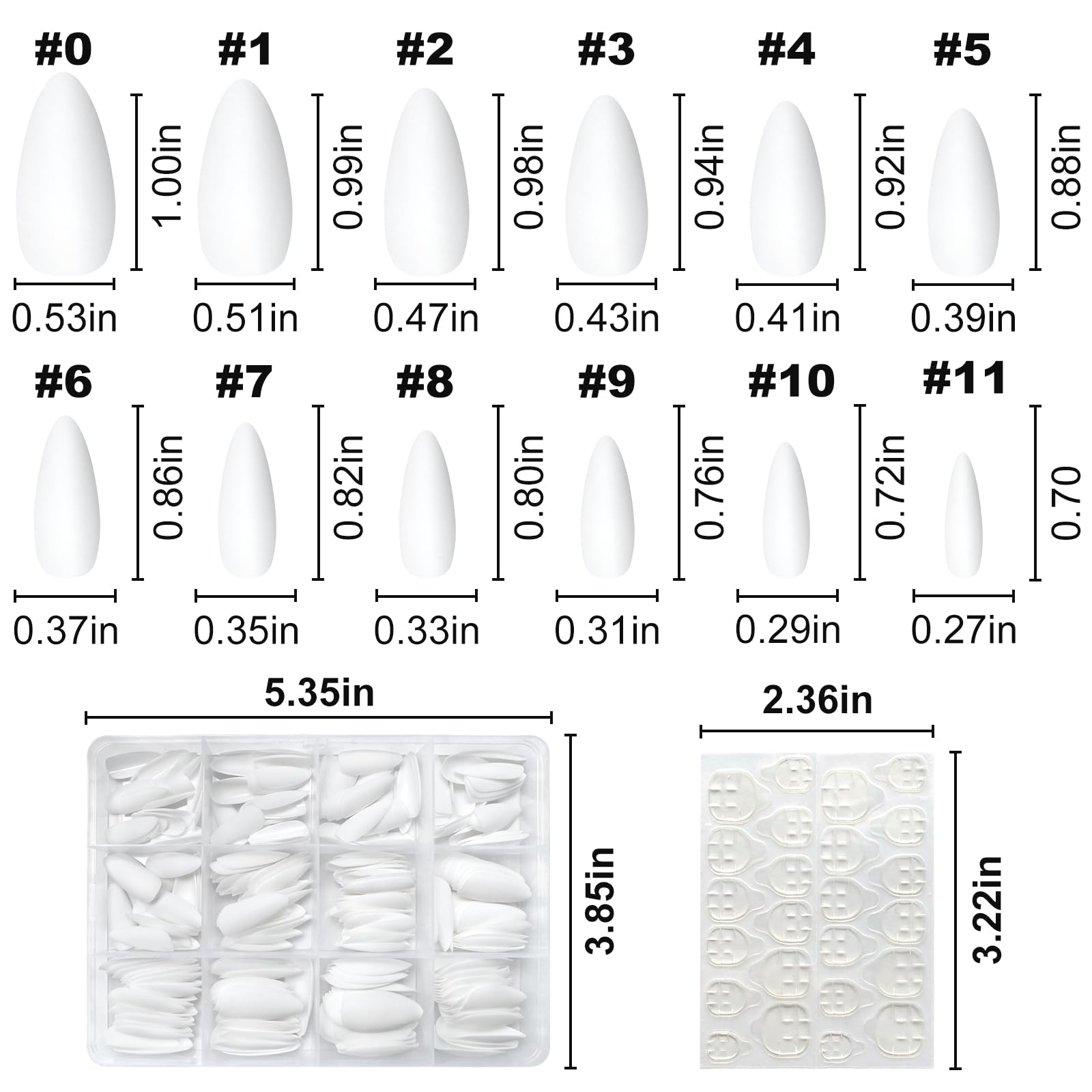 Lifextol 240-Piece Almond Press-On Nails – Medium Length, Matte White, DIY Nail Kit