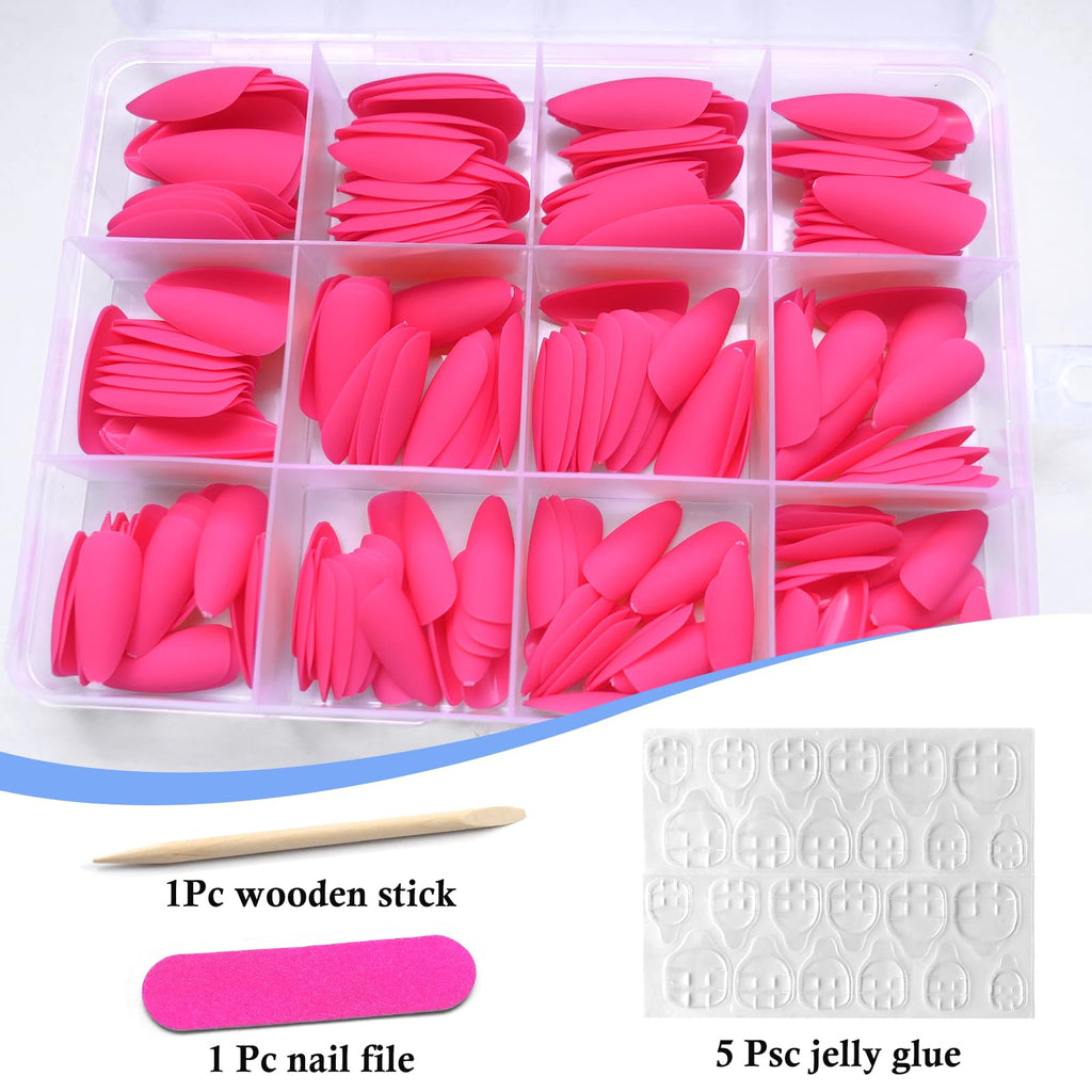 Lifextol 240pc Almond Press-On Nails – Hot Pink Matte, Medium Length