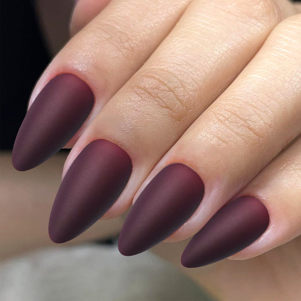Lifextol 240pc Almond Press-On Nails Kit – Burgundy Matte, Medium Almond Short Stiletto