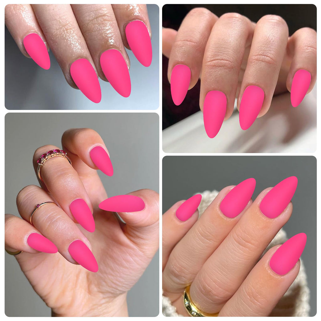 Lifextol 240pc Almond Press-On Nails – Hot Pink Matte, Medium Length