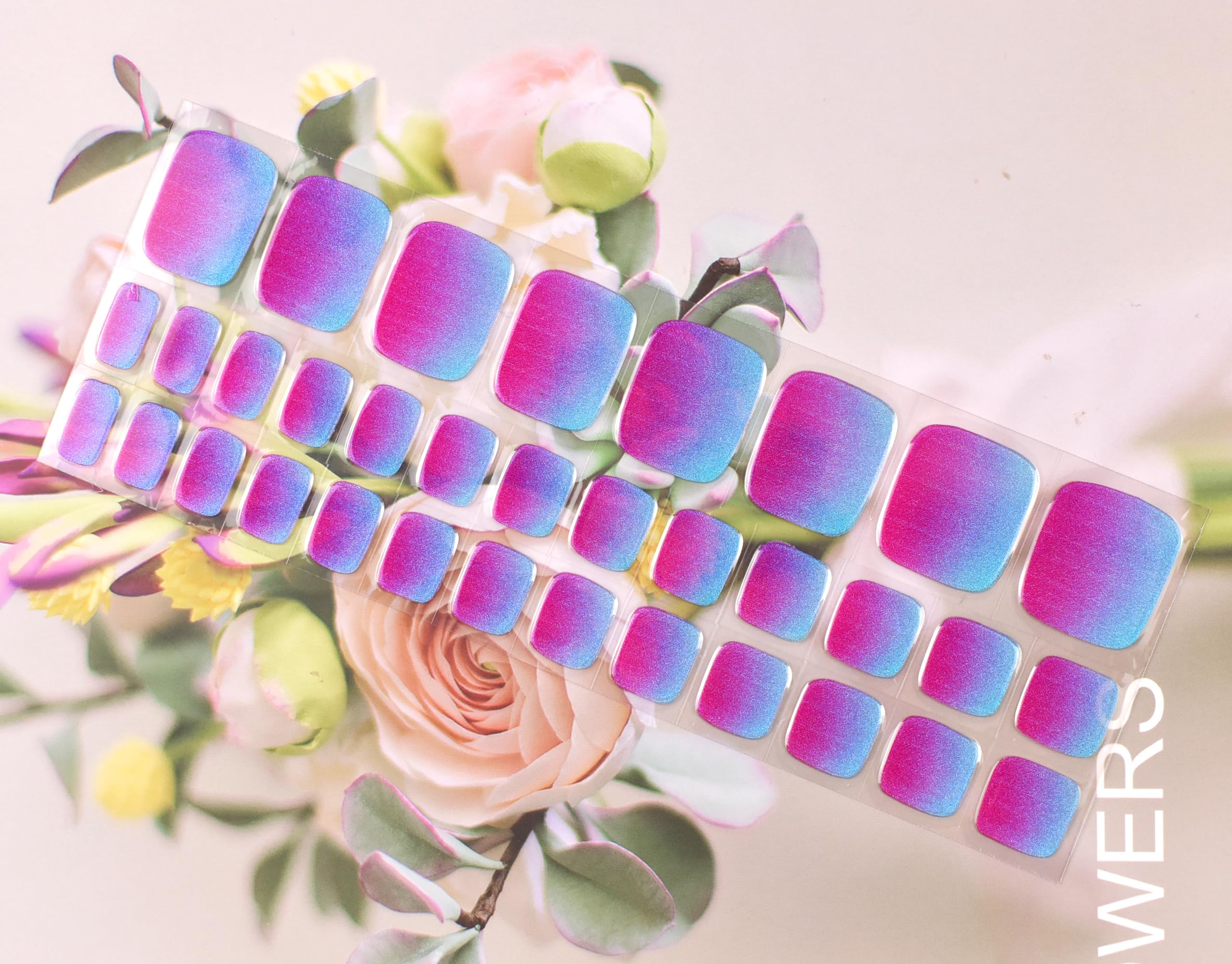 LIFOOST Semi Cured Gel Nail Strips – 34 Pc Toe Pedicure Wraps, Glitter Design, DIY Home