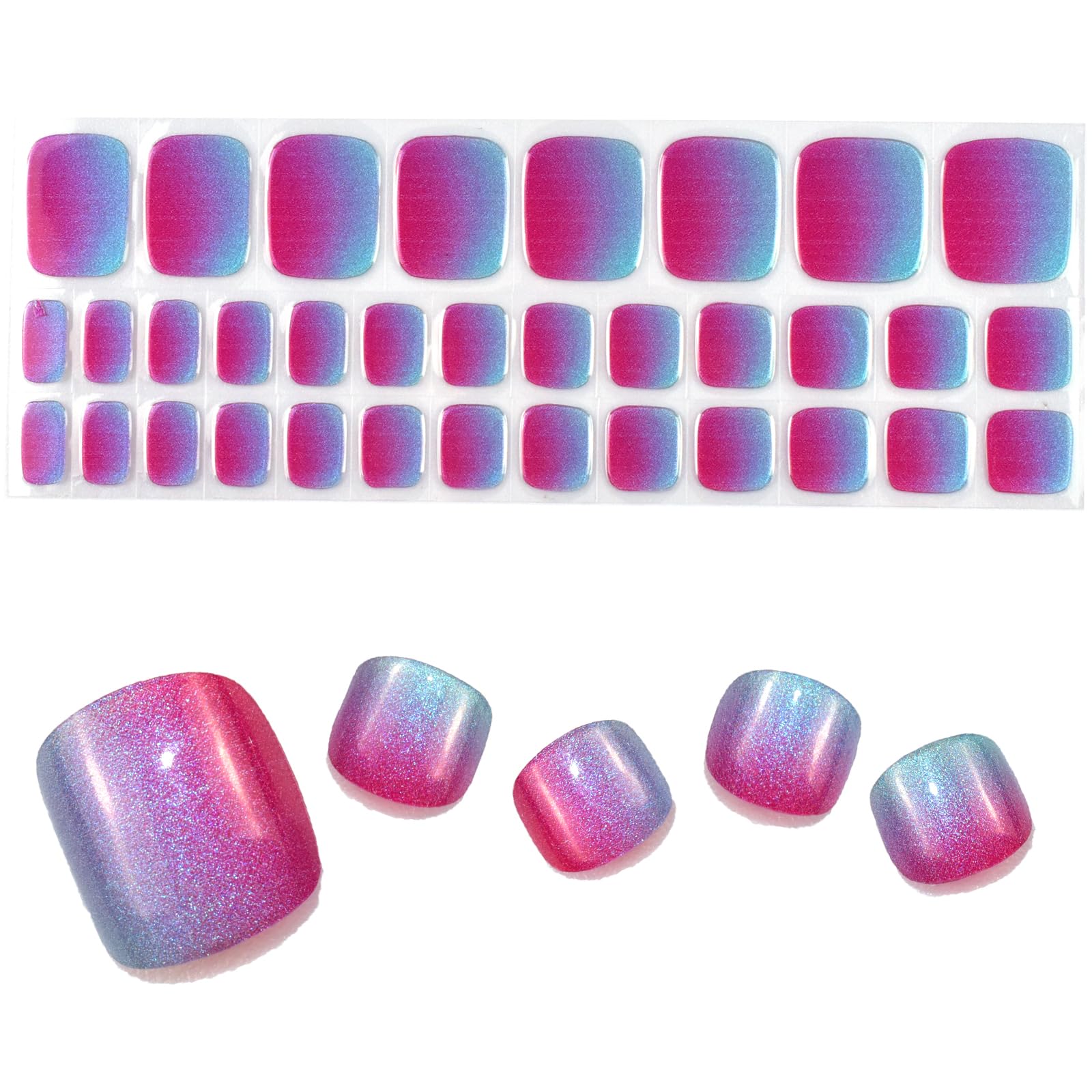 LIFOOST Semi Cured Gel Nail Strips – 34 Pc Toe Pedicure Wraps, Glitter Design, DIY Home