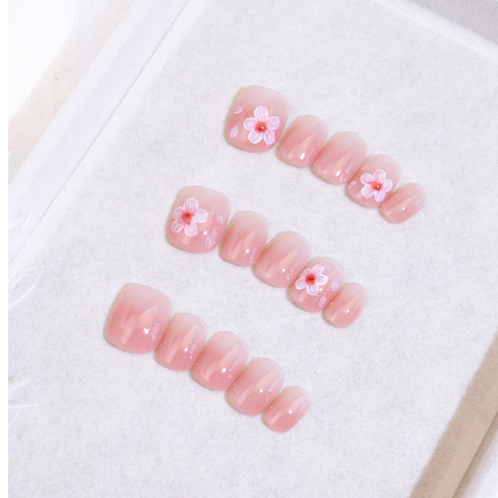 Light Rain Medium Size Hand-made Press-On Nails – 3D Gel UV Finish by Professional Manicurist