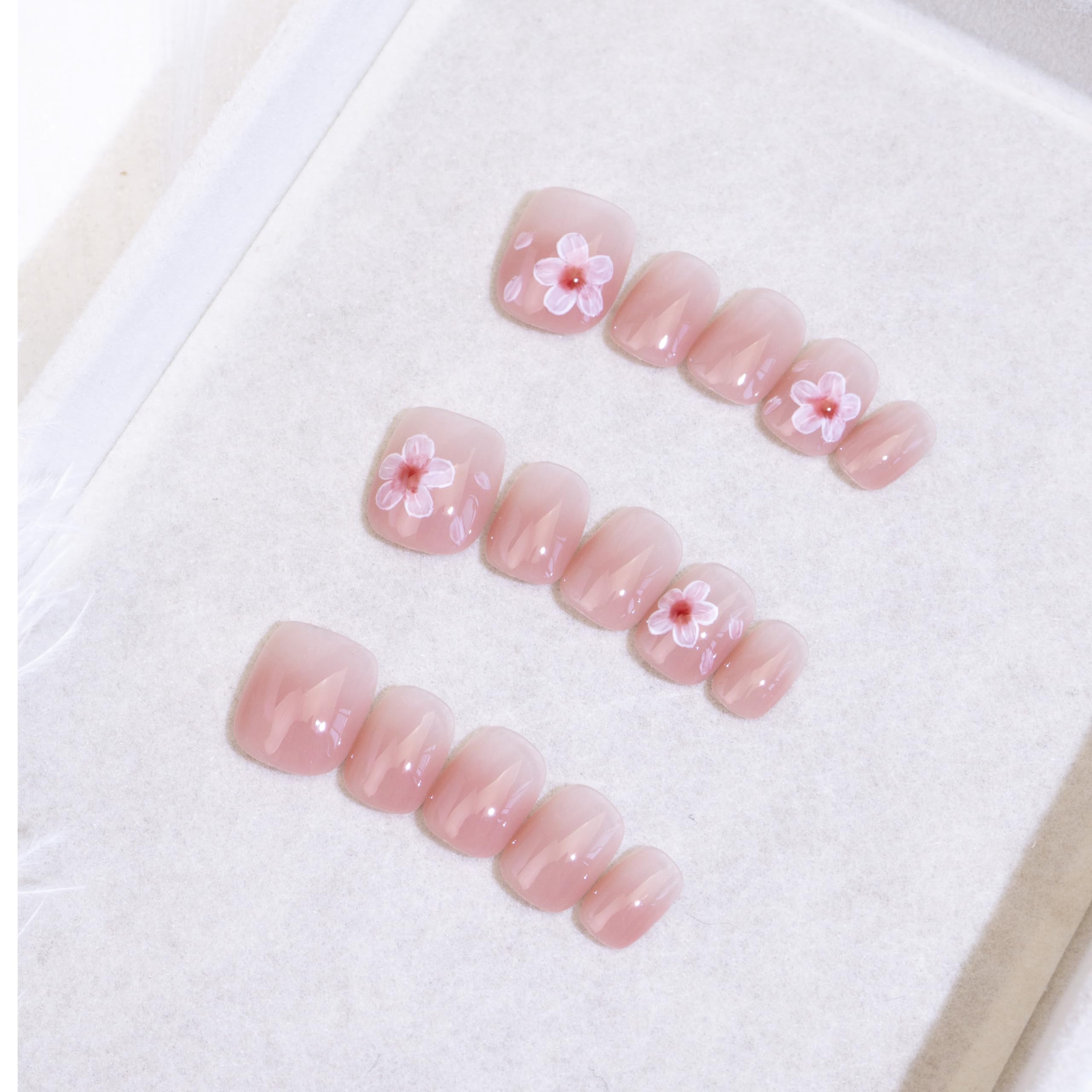 Light Rain Medium Size Hand-made Press-On Nails – 3D Gel UV Finish by Professional Manicurist