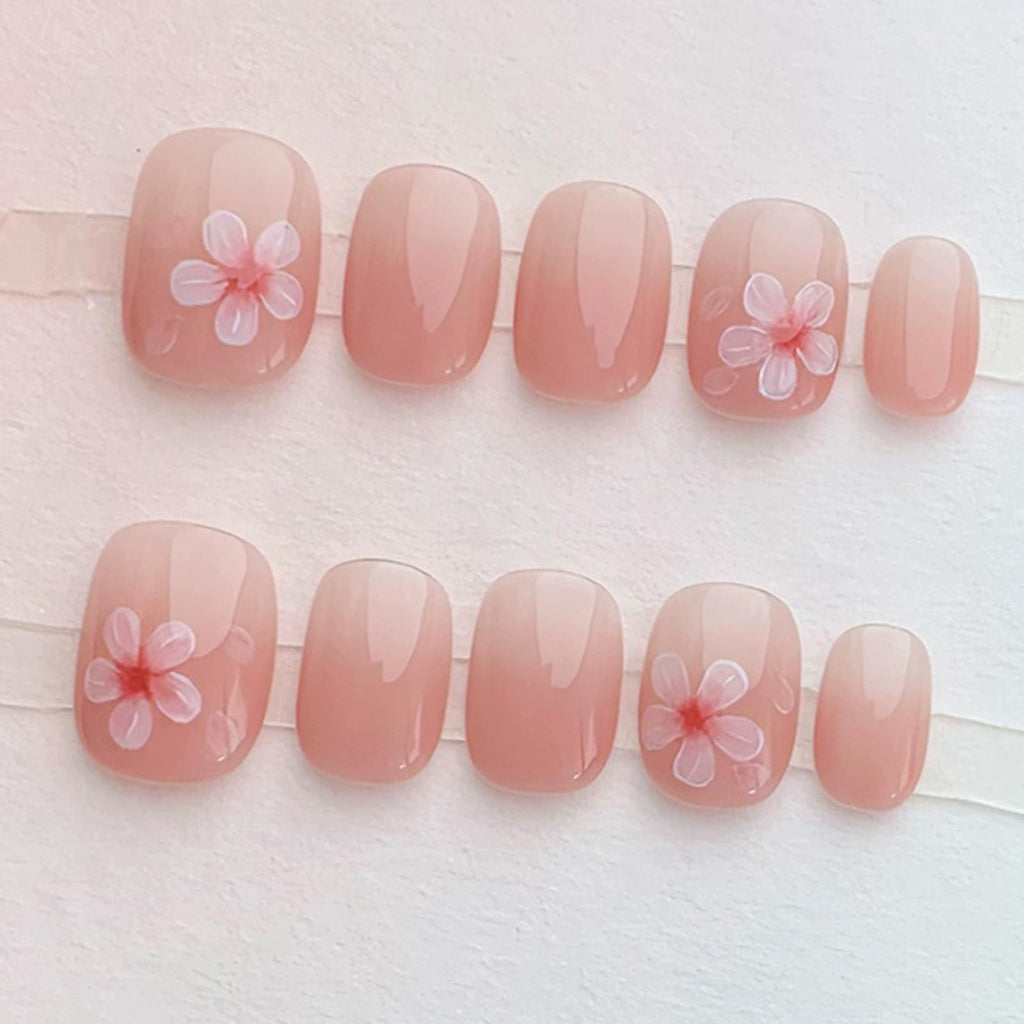 Light Rain Medium Size Hand-made Press-On Nails – 3D Gel UV Finish by Professional Manicurist