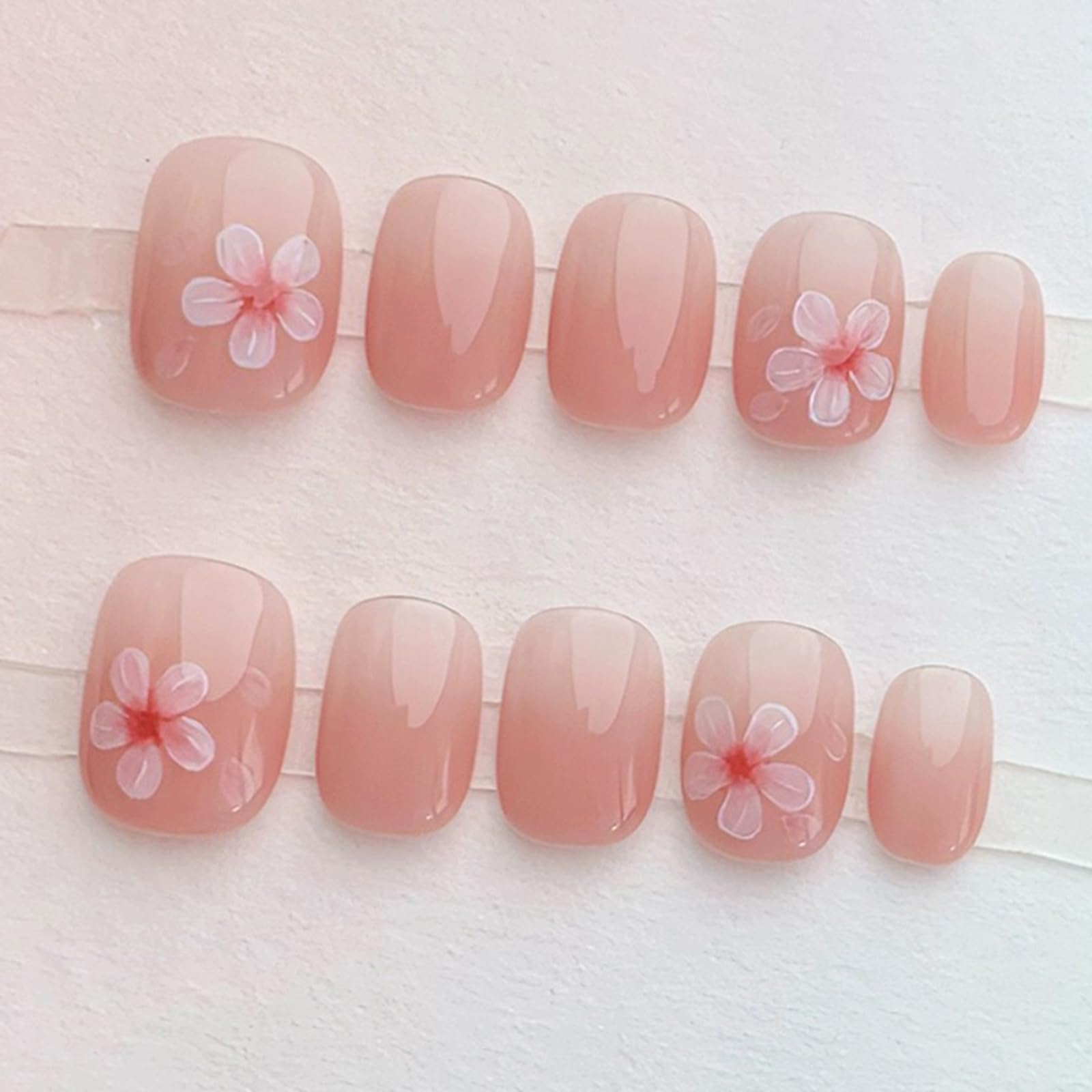 Light Rain Medium Size Hand-made Press-On Nails – 3D Gel UV Finish by Professional Manicurist