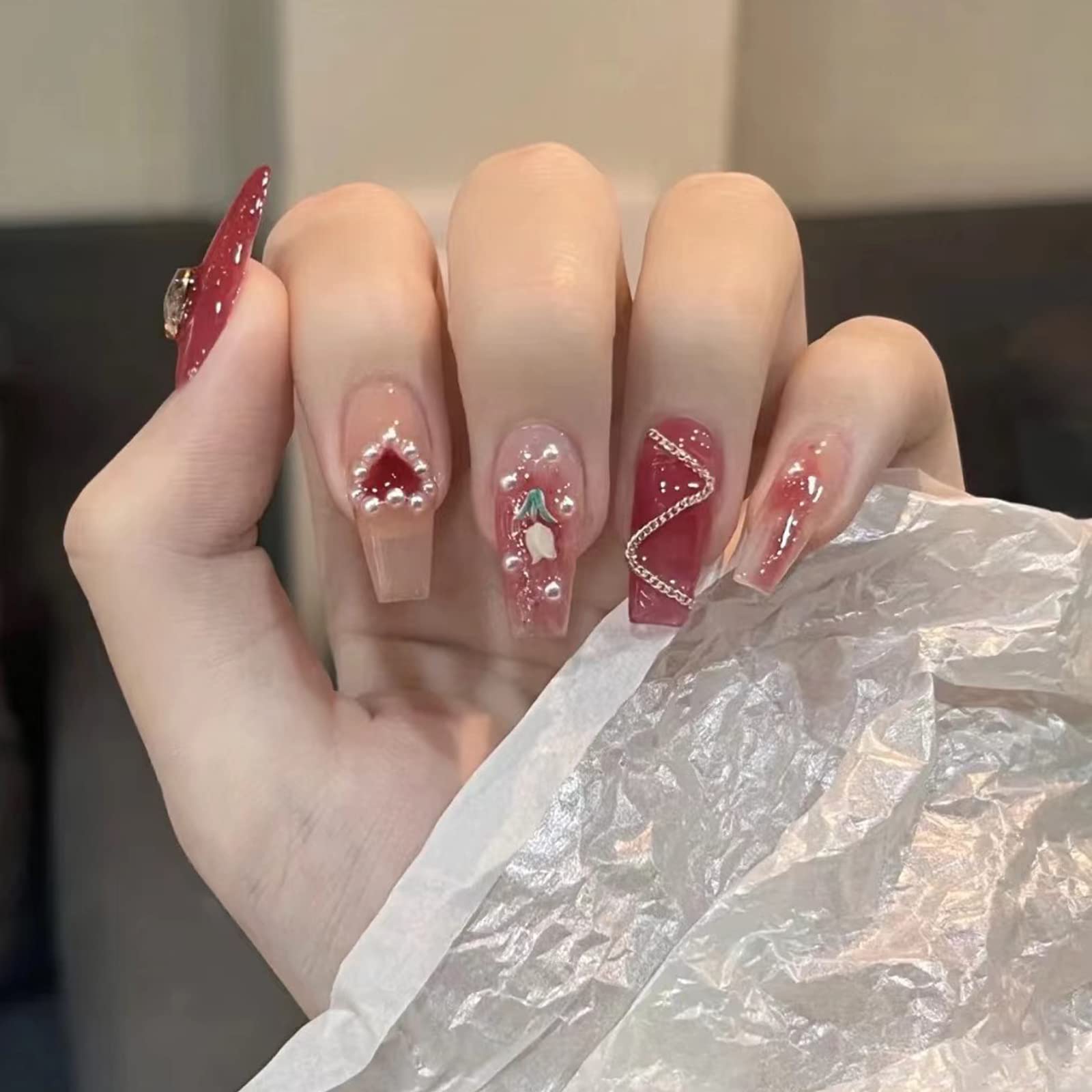Light Rain Medium Hand-Made Press-On Nails – 3D Gel UV Finish by Pro Manicurist