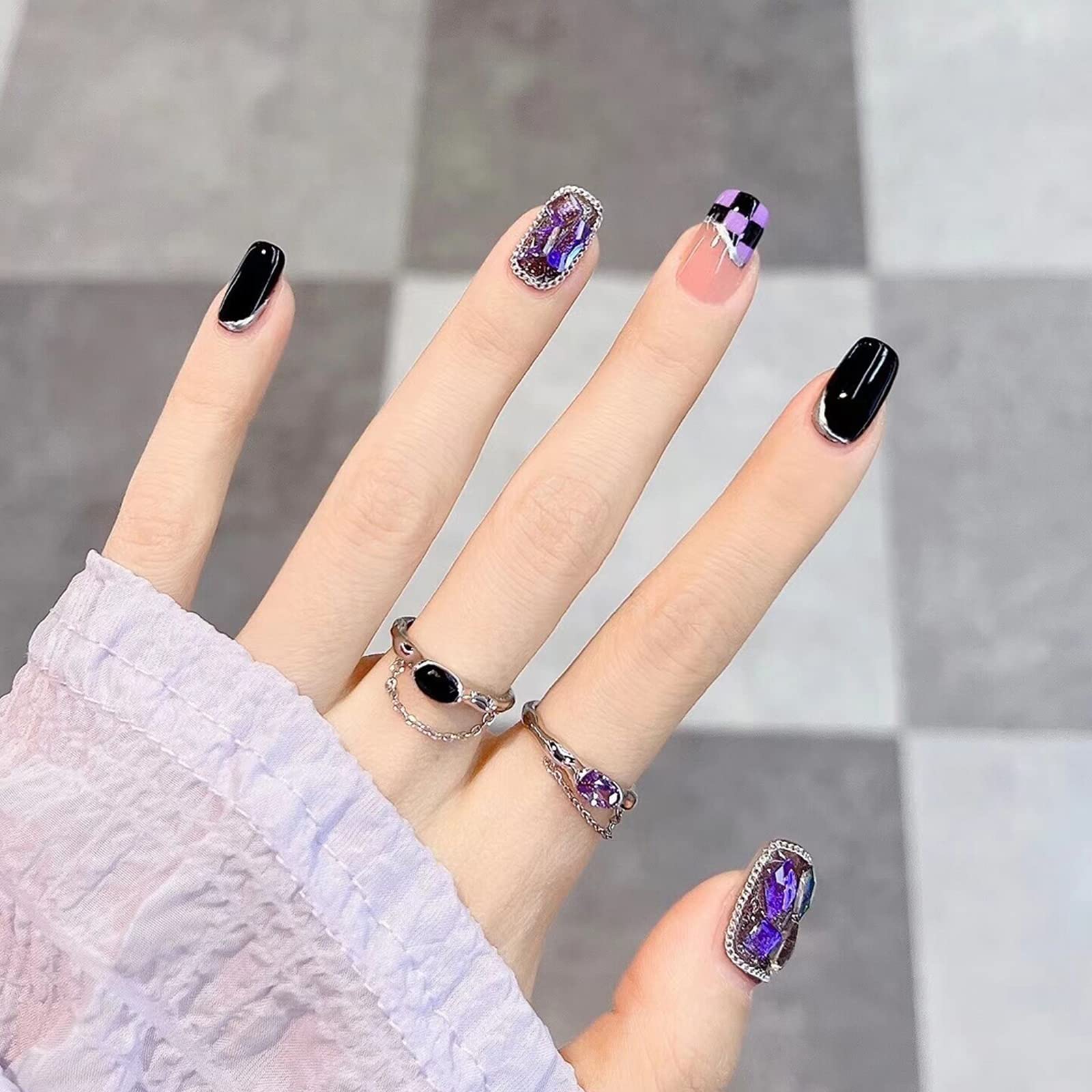 Light Rain Medium Size Handmade Press-On Nails | 3D Gel UV Finish by Pro Manicurist