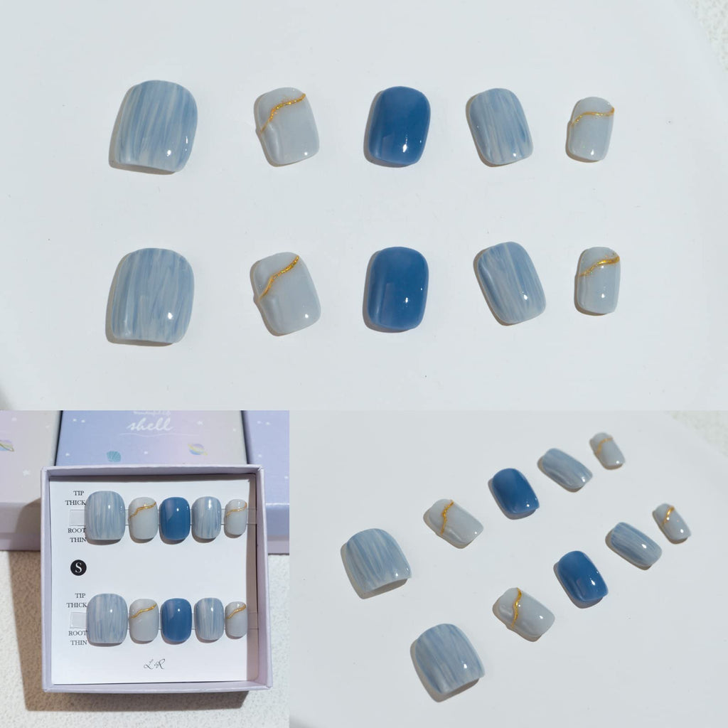 Light Rain Medium Size Hand-made Press-On Nails — 3D Gel UV Finish by Pro Manicurist