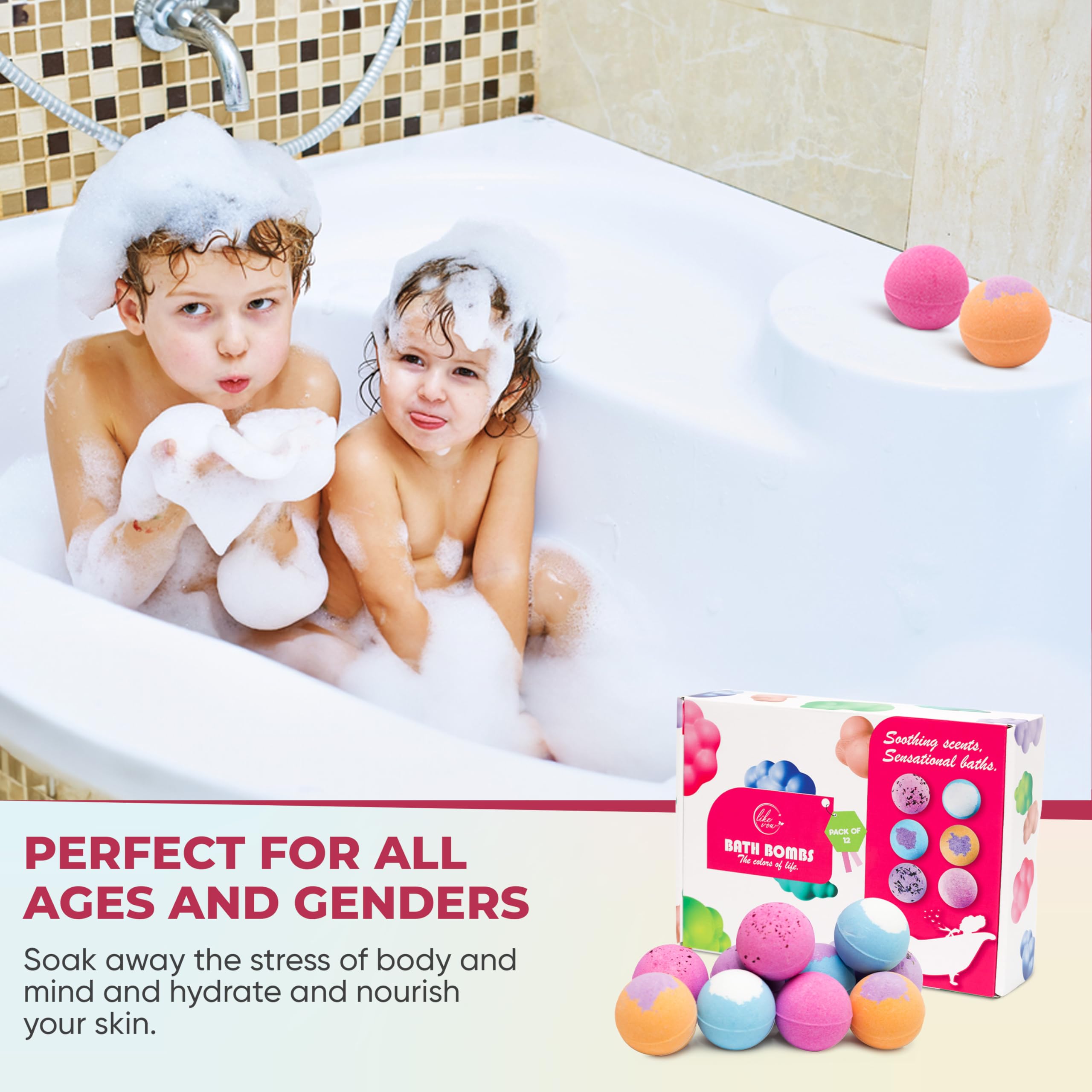LIKEVOW 12 Pcs Organic Bath Bombs – Colorful Spa Gift Set with Shea Butter & Essential Oils