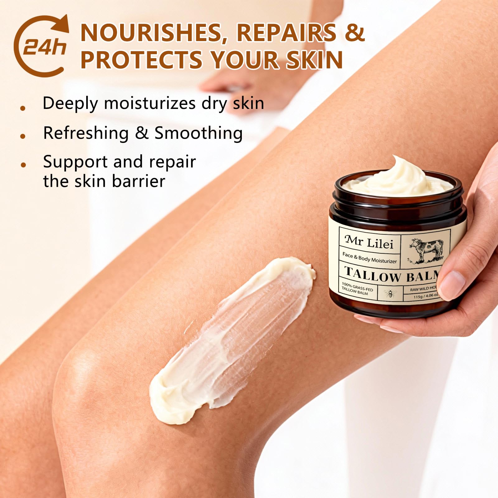 Lilei Beauty Beef Tallow Balm – Grass-Fed Skin Moisturizer with Honey & Olive Oil