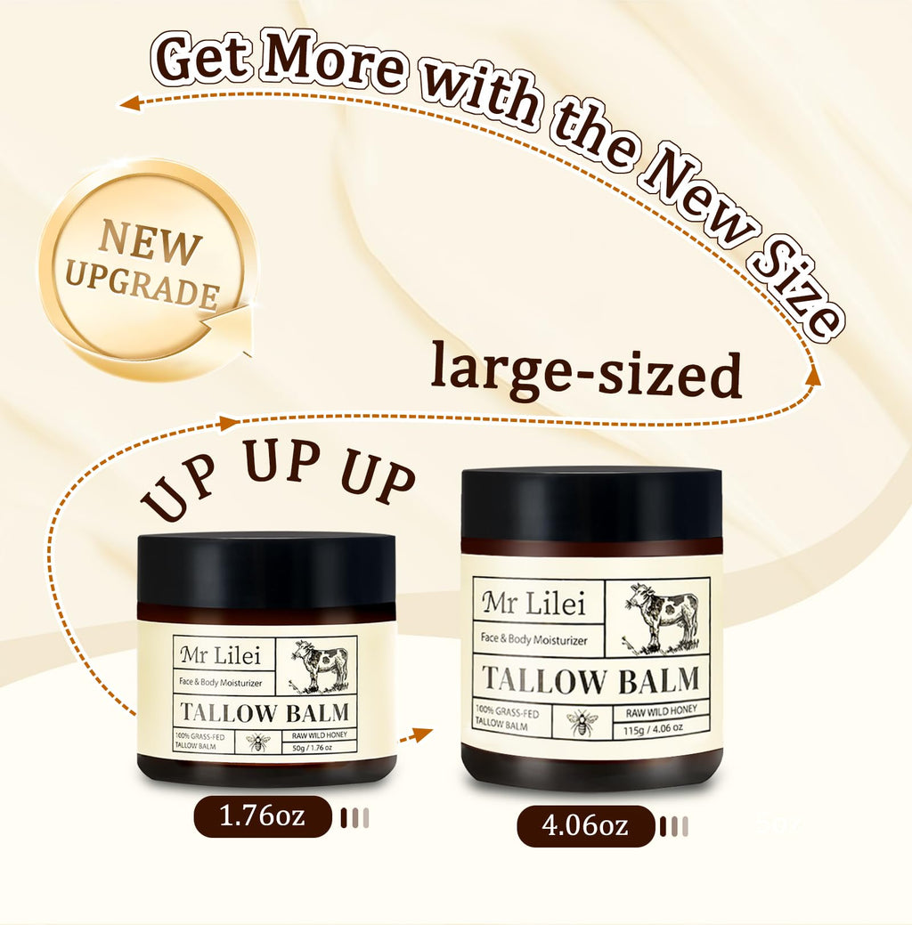 Lilei Beauty Beef Tallow Balm – Grass-Fed Skin Moisturizer with Honey & Olive Oil