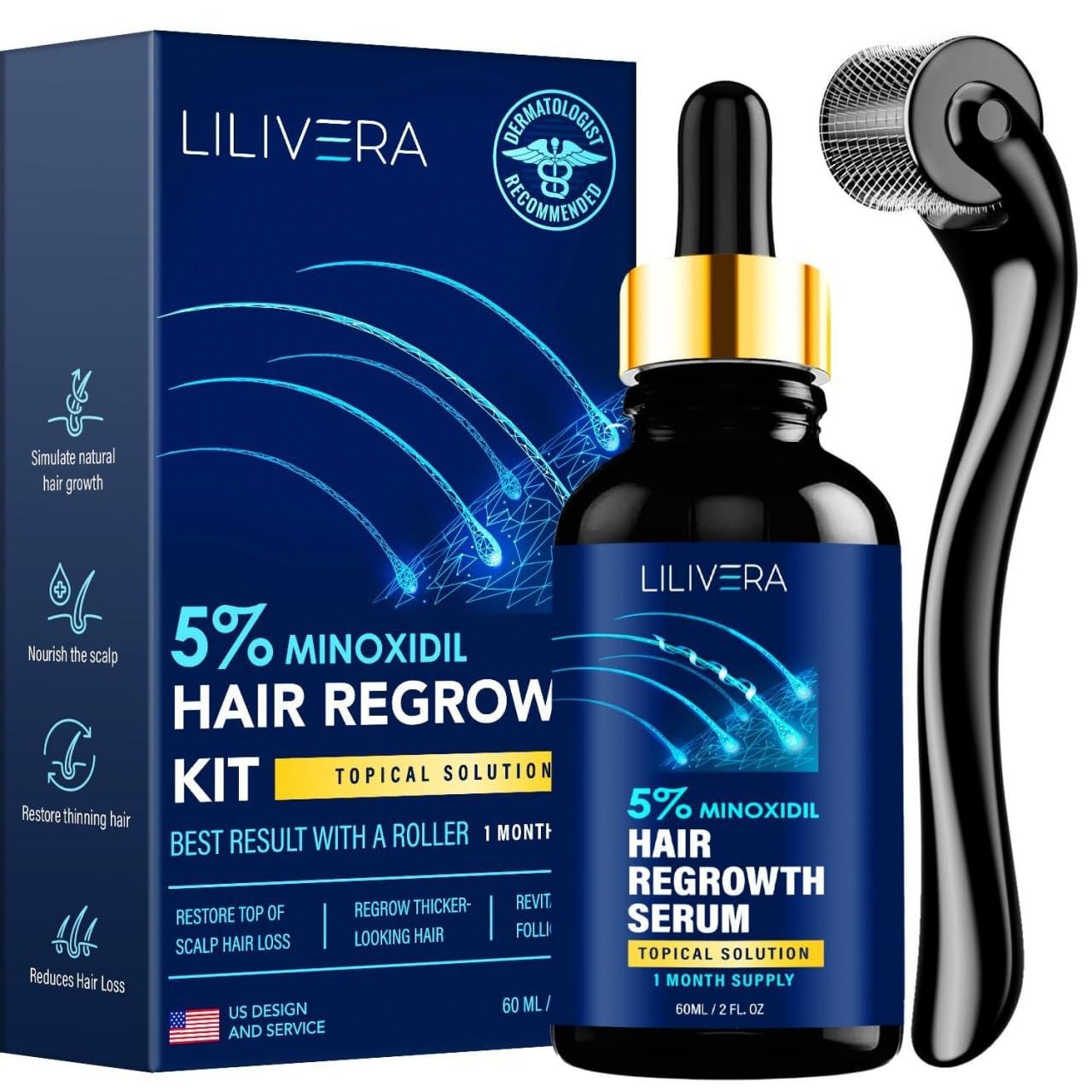 Lilivera 5% Minoxidil Hair & Beard Growth Kit – Extra Strength Topical Serum