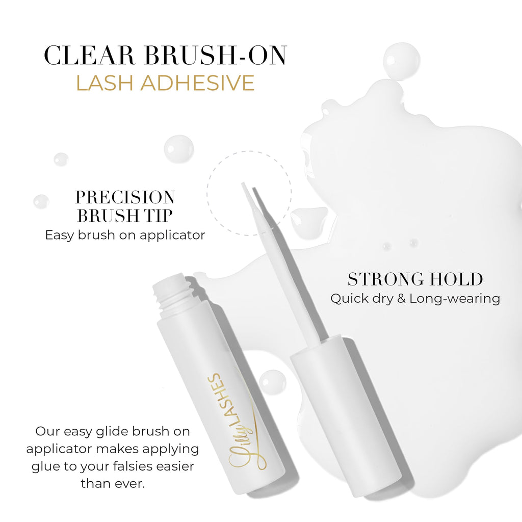 Lilly Lashes Clear Eyelash Glue - Brush-On, Latex-Free Adhesive for False & Natural Lashes