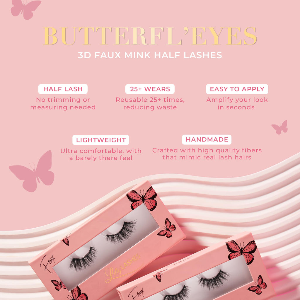 Lilly Lashes Butterfl'eyes Half Lashes – Natural Look, Easy Application, 13mm (Fantasy)
