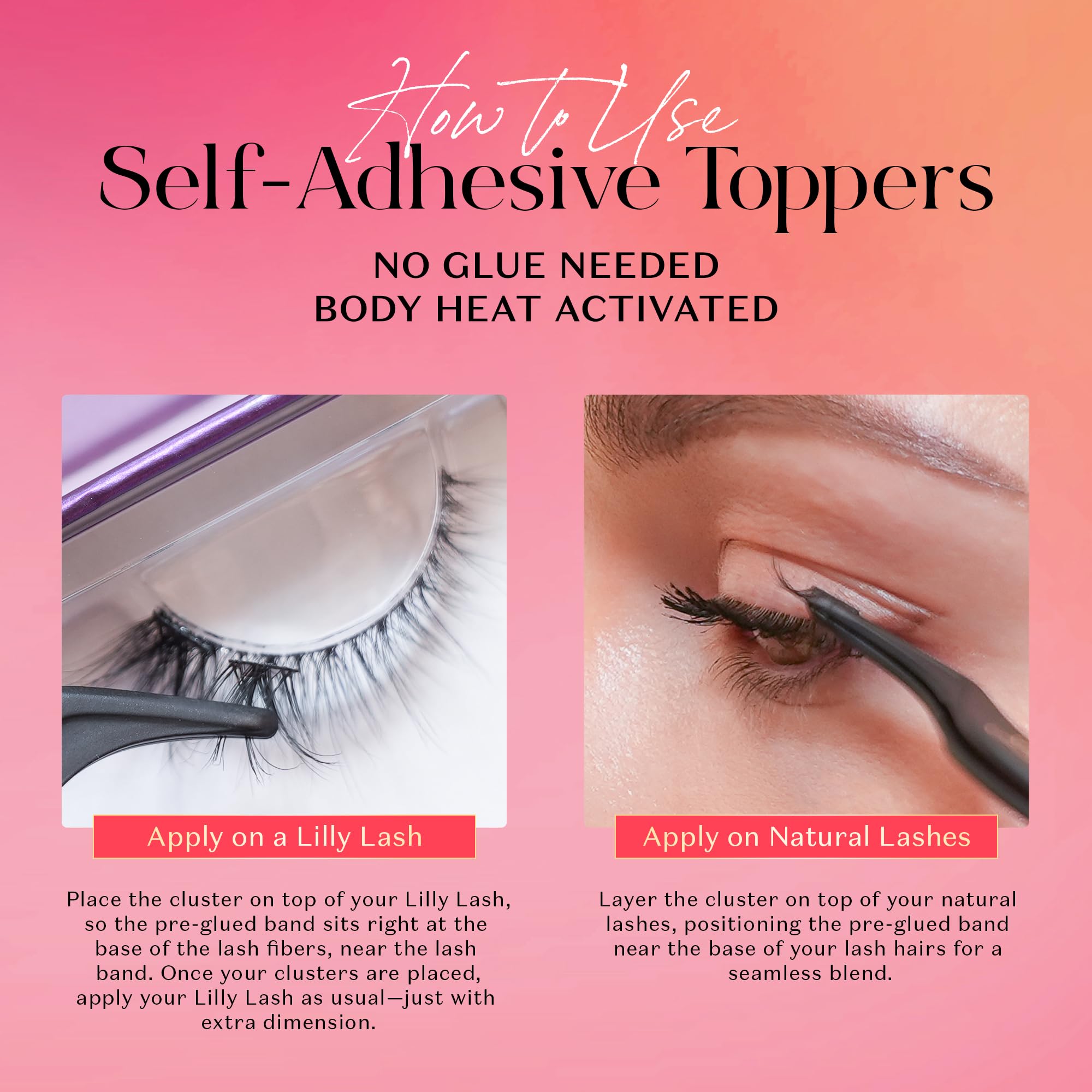 Lilly Lashes Self-Adhesive Edgy Accents Lash Clusters – Pre-Glued Clear-Band False Lashes, 24 Hr Hold