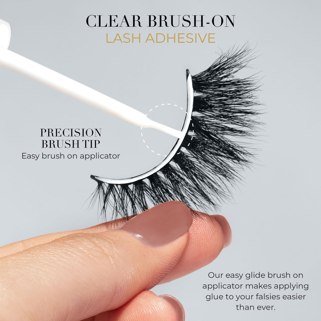 Lilly Lashes Clear Eyelash Glue - Brush-On, Latex-Free Adhesive for False & Natural Lashes