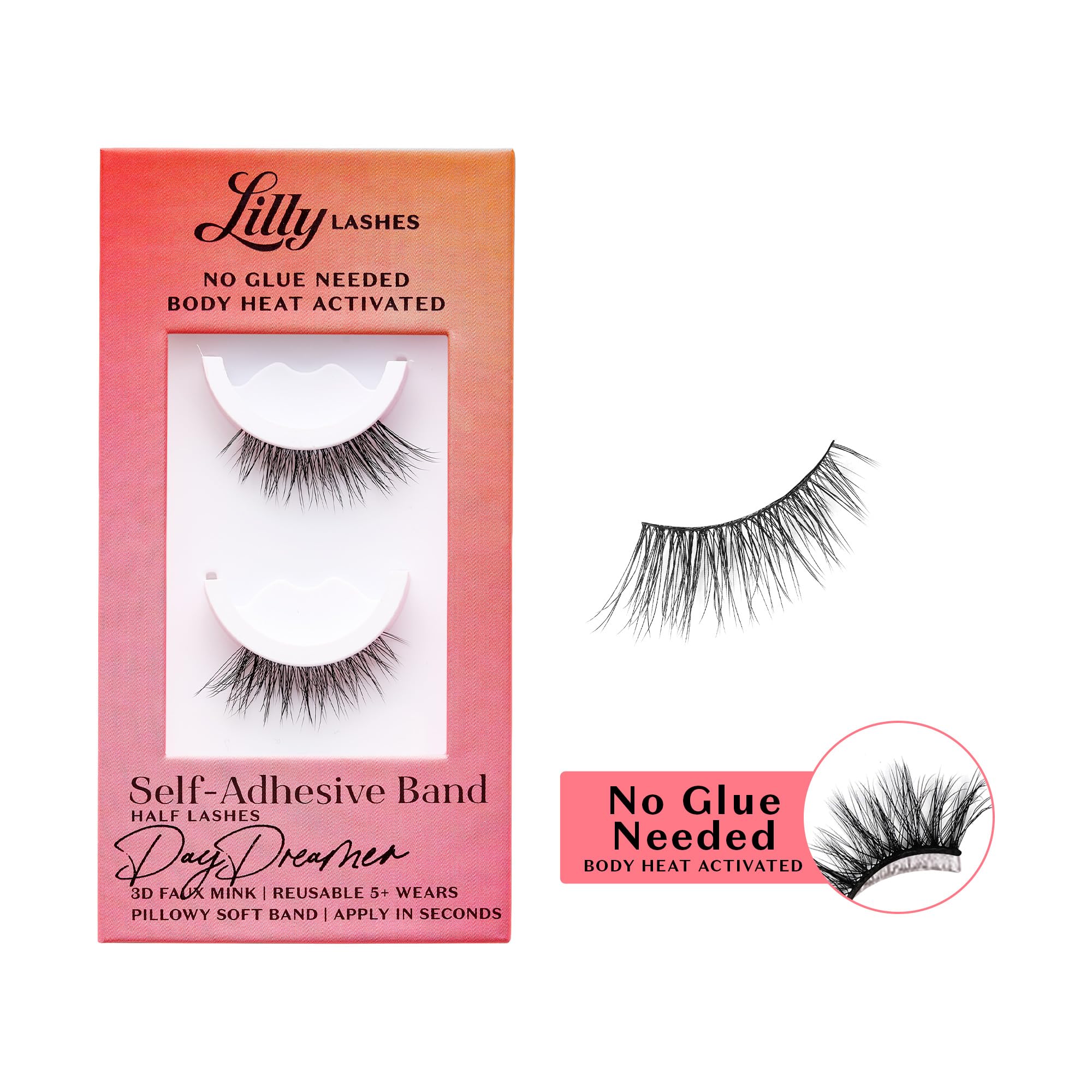 Lilly Lashes DayDreamer Self Adhesive Half Lashes – Glue-Free, Heat-Activated, Reusable