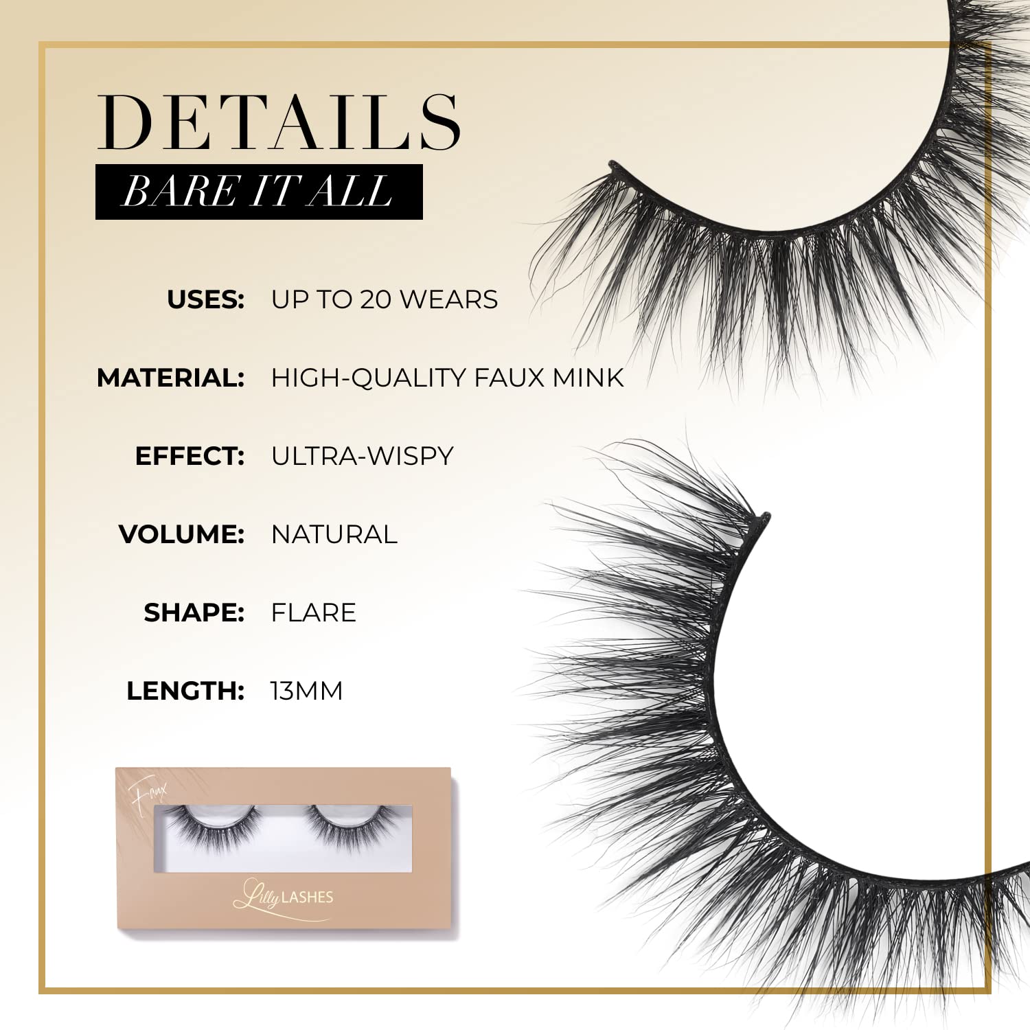 Lilly Lashes Everyday Bare it All Natural Lashes – Faux Mink 13mm, Reusable up to 20x