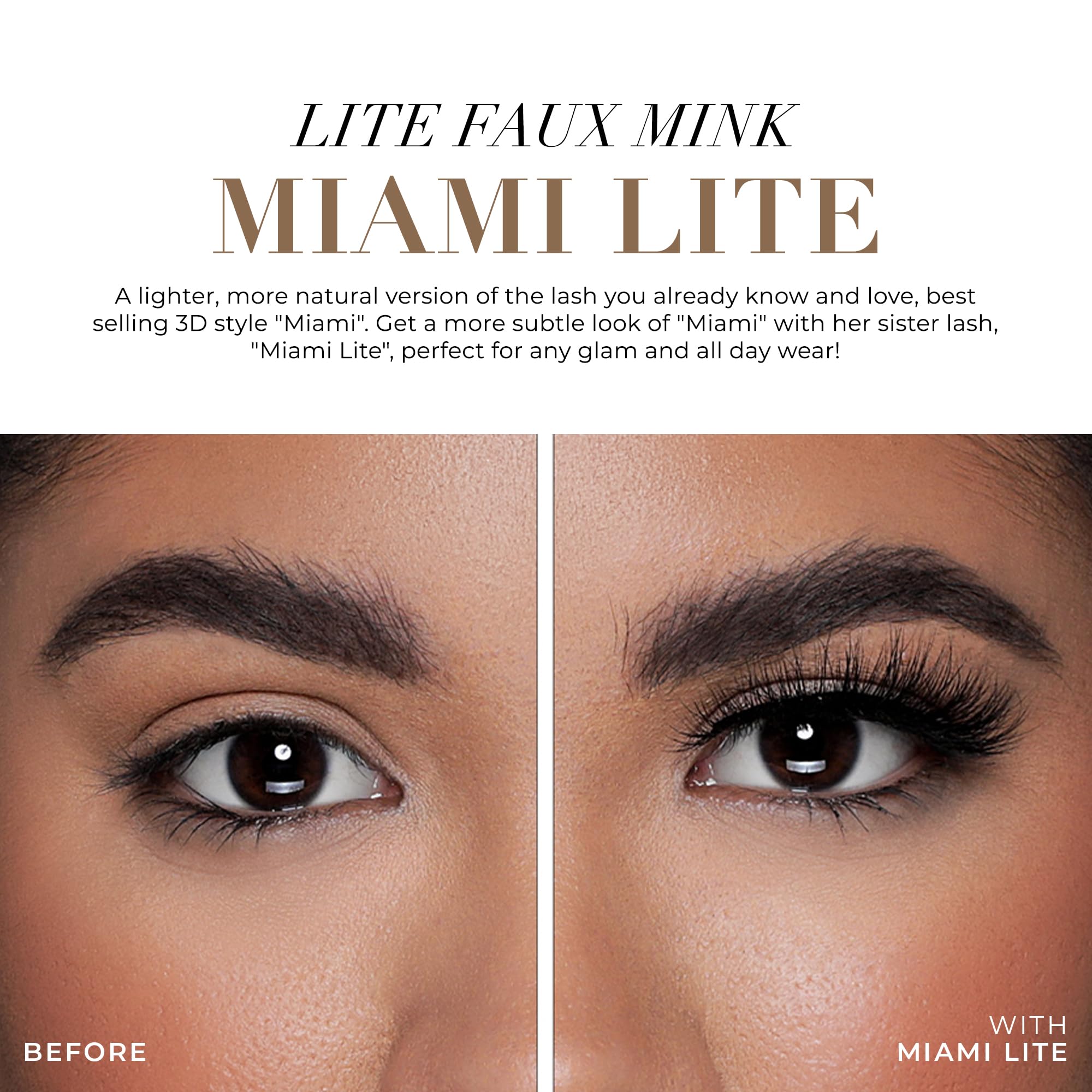 Lilly Lashes Miami Lite Faux Mink Strip Lashes, Light Brown, Reusable, No Glue Included