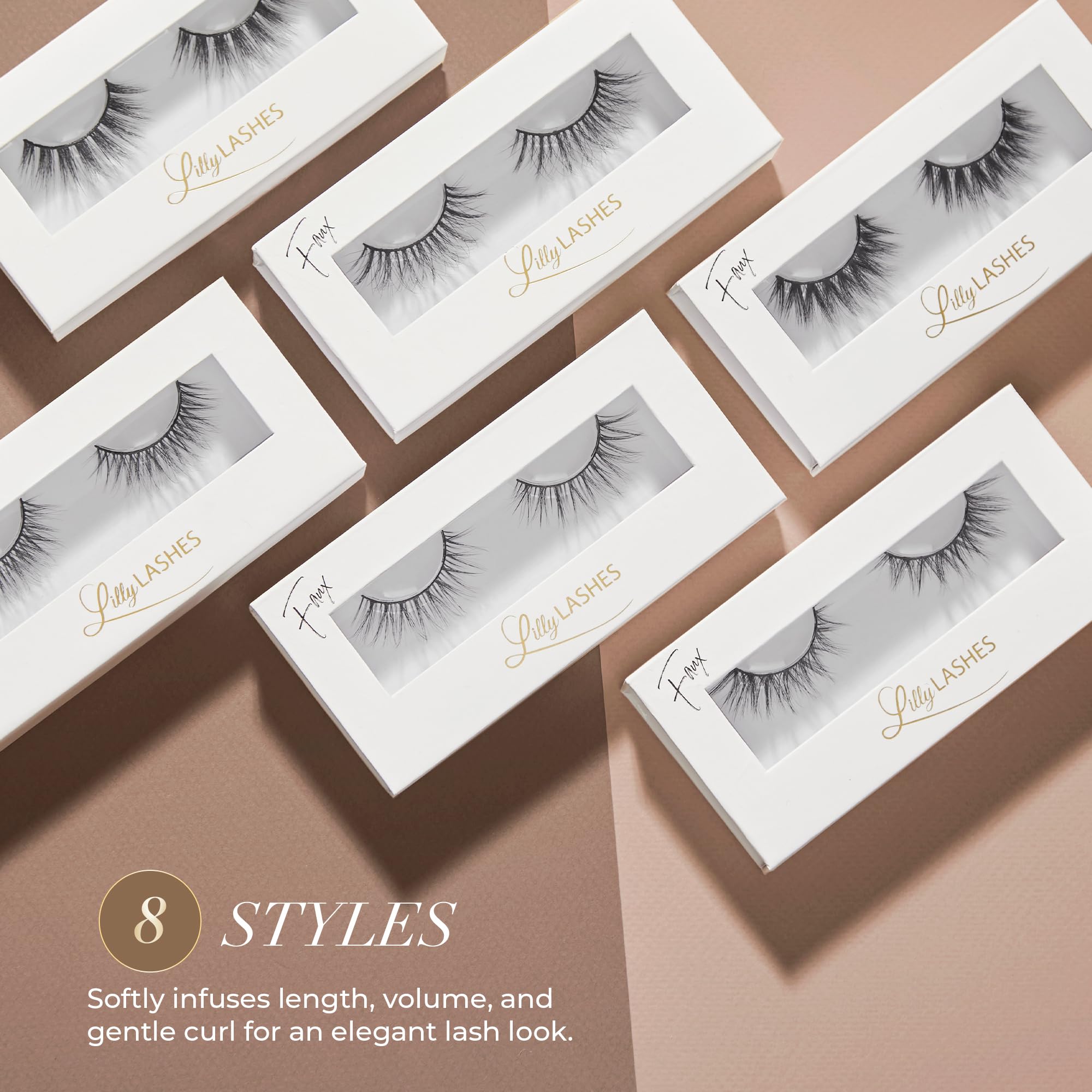 Lilly Lashes Miami Lite Faux Mink Strip Lashes, Light Brown, Reusable, No Glue Included