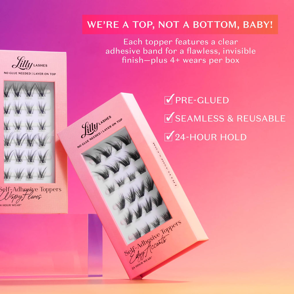 Lilly Lashes Self-Adhesive Edgy Accents Lash Clusters – Pre-Glued Clear-Band False Lashes, 24 Hr Hold
