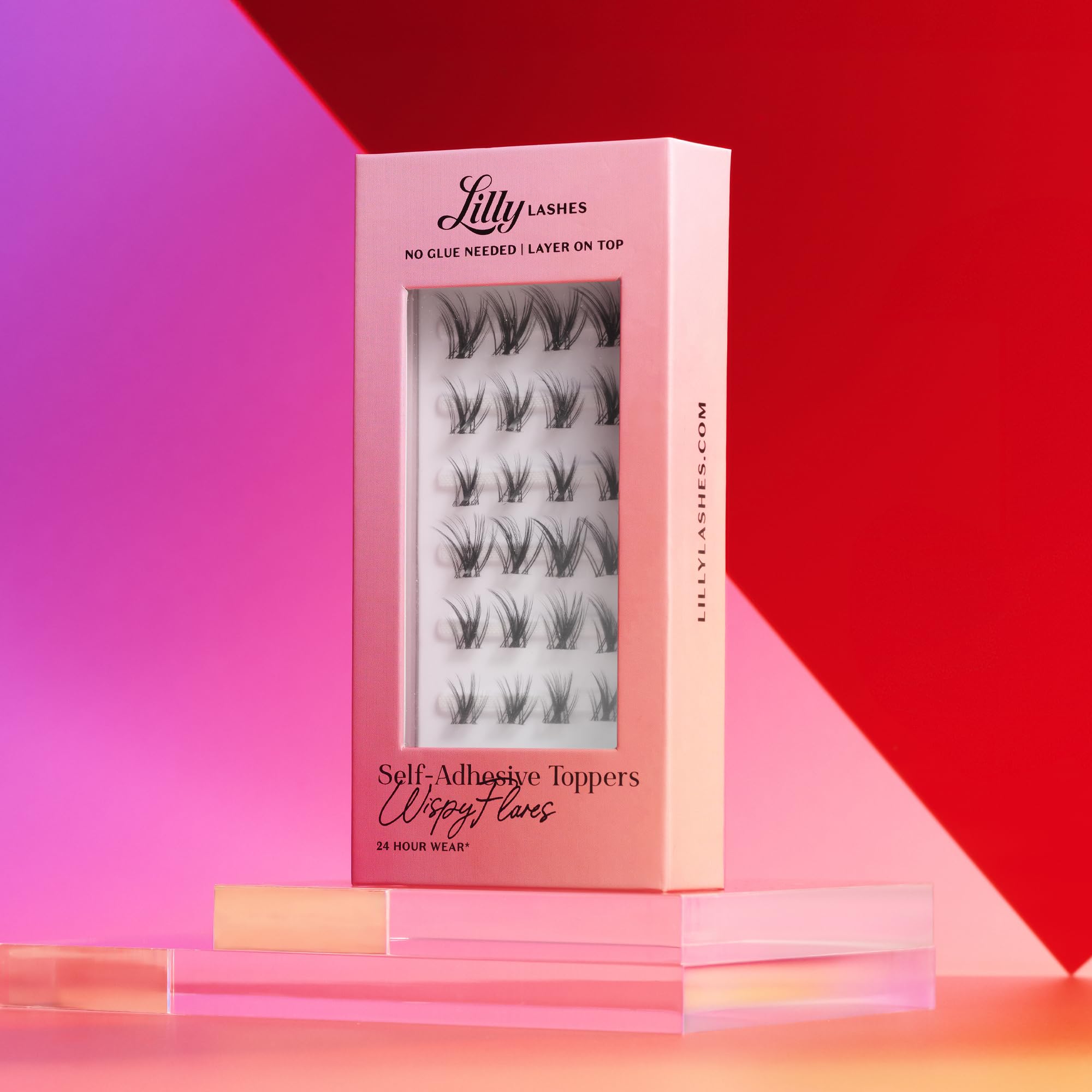 Lilly Lashes Self-Adhesive Wispy Flares – Pre-Glued Clear-Band, 24-Hour Hold