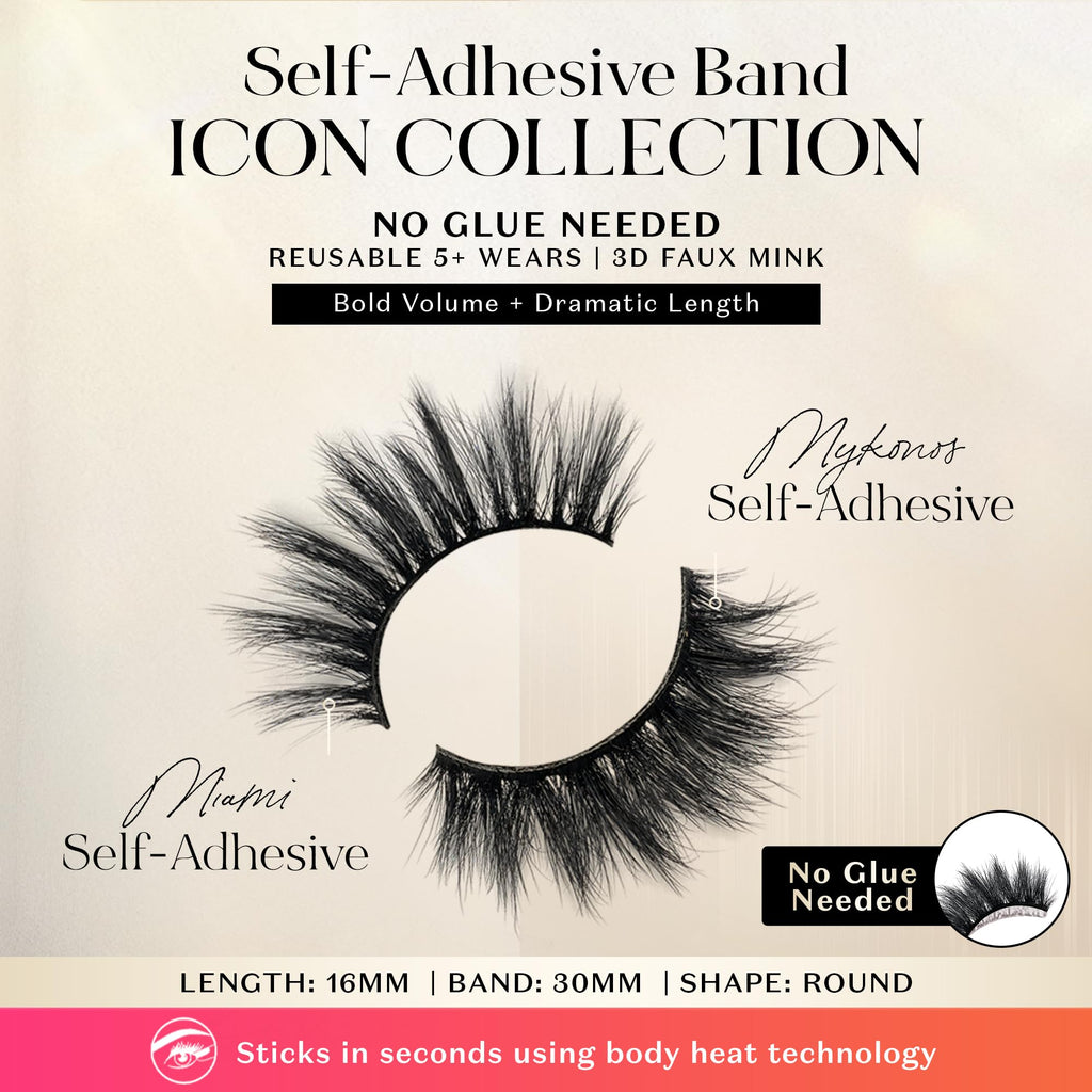 Lilly Lashes Self Adhesive Band 3D Faux Mink Eyelashes – No Glue Needed, Body Heat Activated, Reusable Up to 5x (Miami)