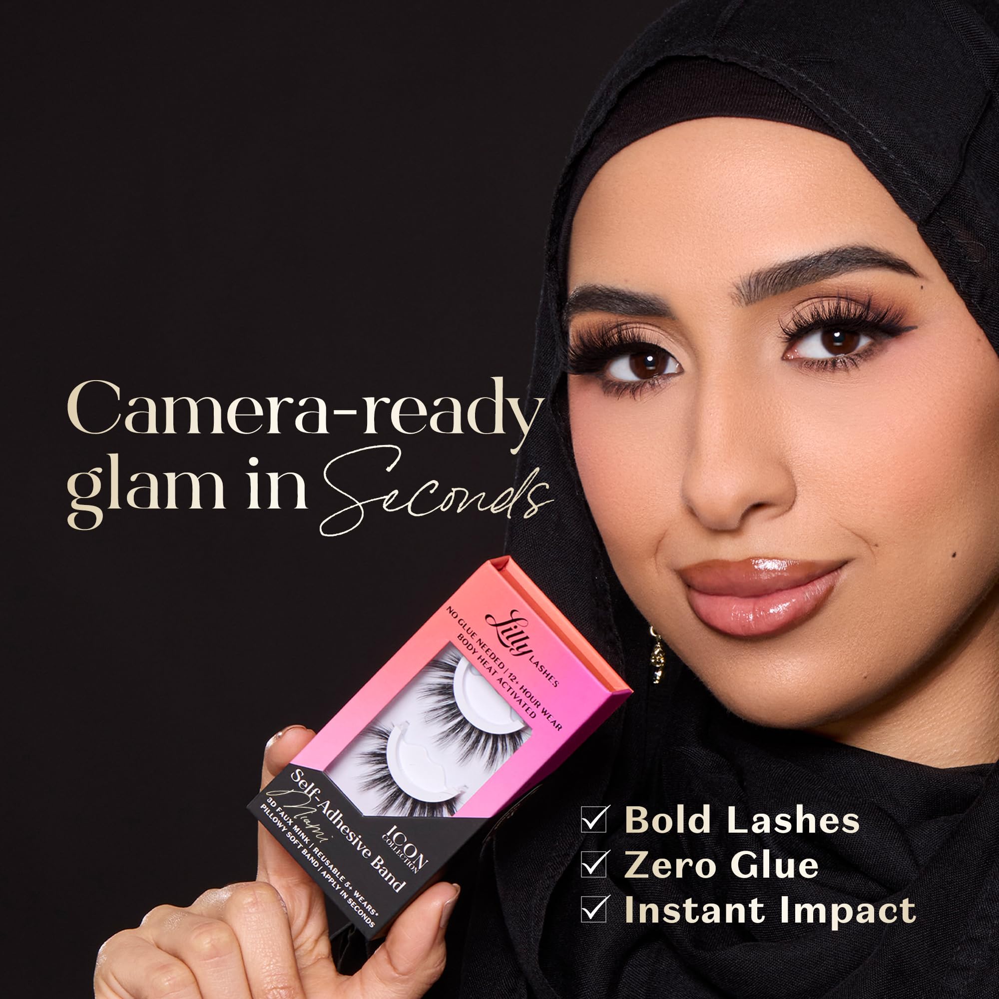 Lilly Lashes Self Adhesive Band 3D Faux Mink Eyelashes – Mykonos | No Glue Needed