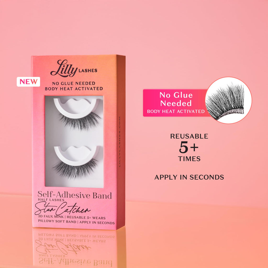 Lilly Lashes Self Adhesive Eyelashes – Half Lashes, No Glue Needed, Body Heat Activated, Reusable Up to 5x (StarCatcher)