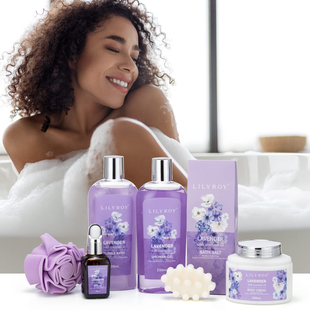 LILY ROY 8-Piece Lavender Bath & Body Gift Set – Spa Gift Basket for Women