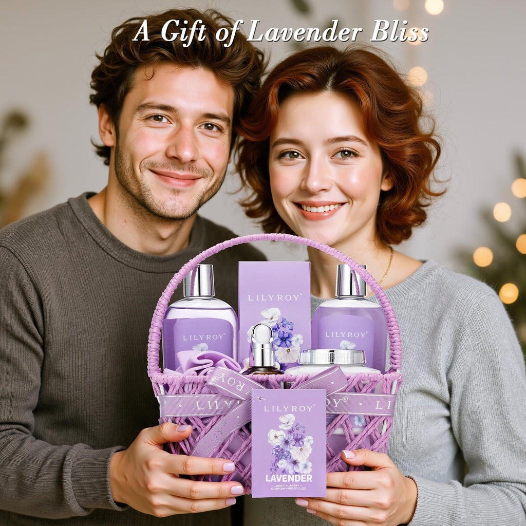 LILY ROY 8-Piece Lavender Bath & Body Gift Set – Spa Gift Basket for Women