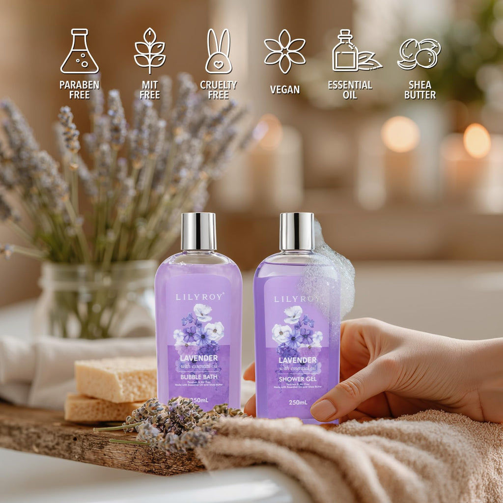 LILY ROY 8-Piece Lavender Bath & Body Gift Set – Spa Gift Basket for Women