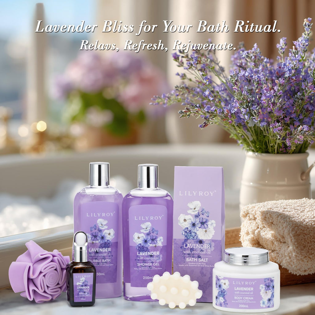 LILY ROY 8-Piece Lavender Bath & Body Gift Set – Spa Gift Basket for Women