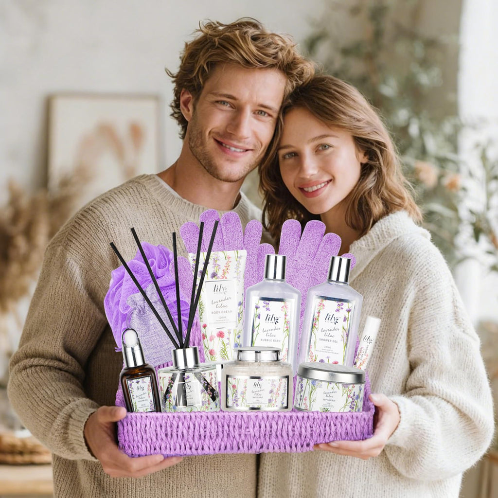 LILY ROY Valentines Day Gifts Basket Set – 15-Piece Bath & Body Gift Set for Women | Spa Gift Basket