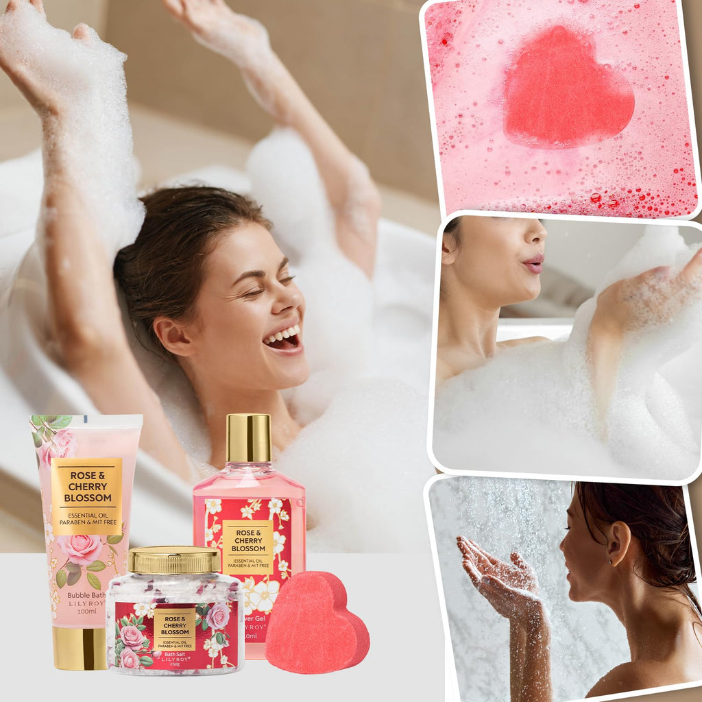 LILY ROY 9-Pcs Rose Bath & Body Gift Basket — Valentines Gifts for Women