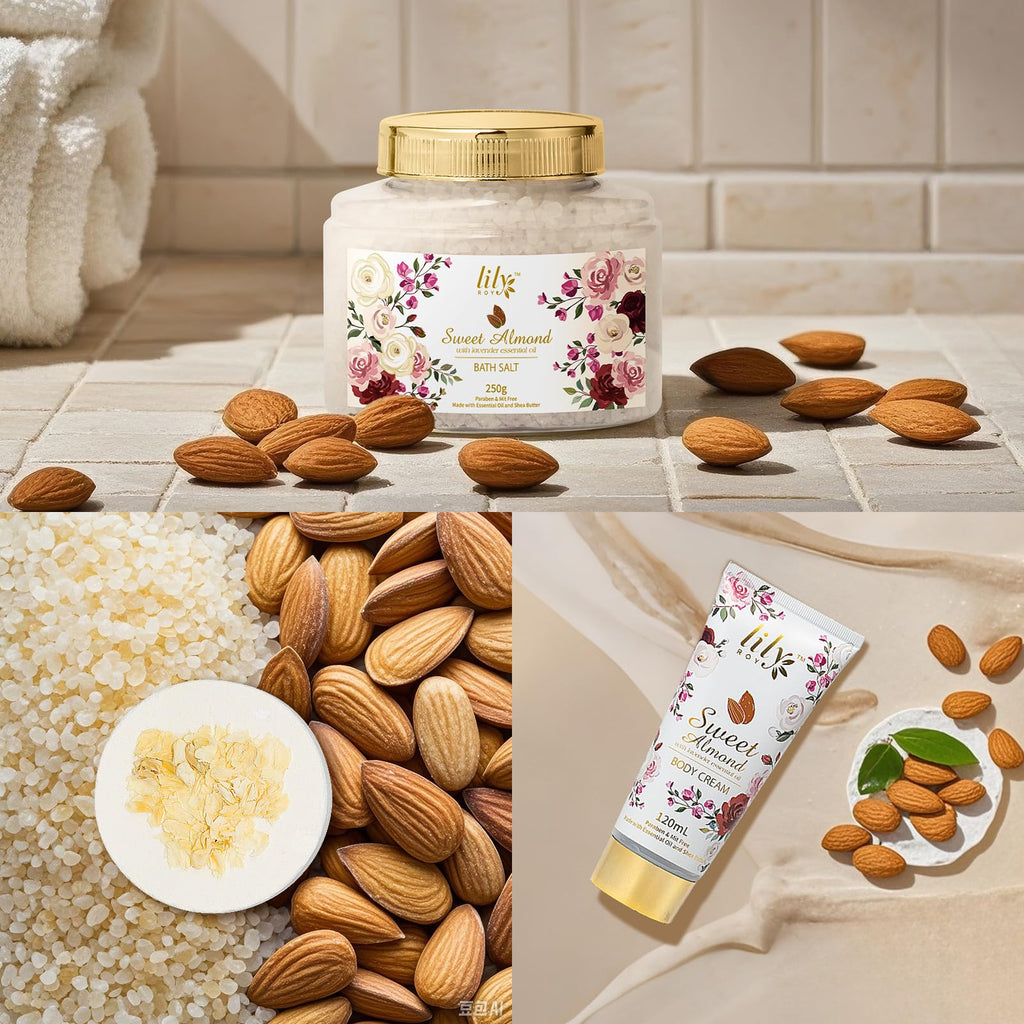 LILY ROY Valentines Day Gift Basket – 17-Piece Almond Luxury Spa Set for Women