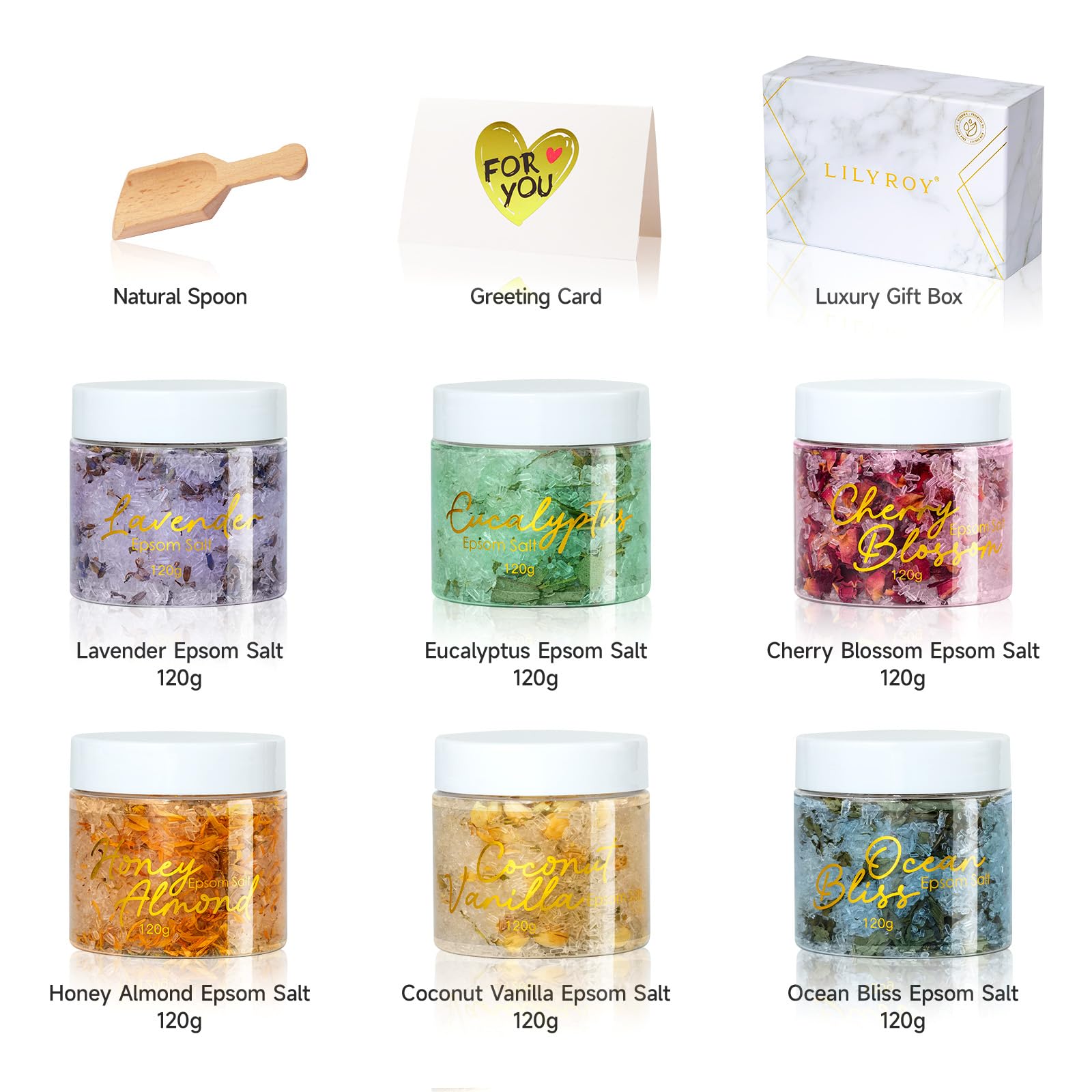 Valentines Day Gifts for Women – 9-Piece Floral Epsom Salt Gift Set | Lily Roy